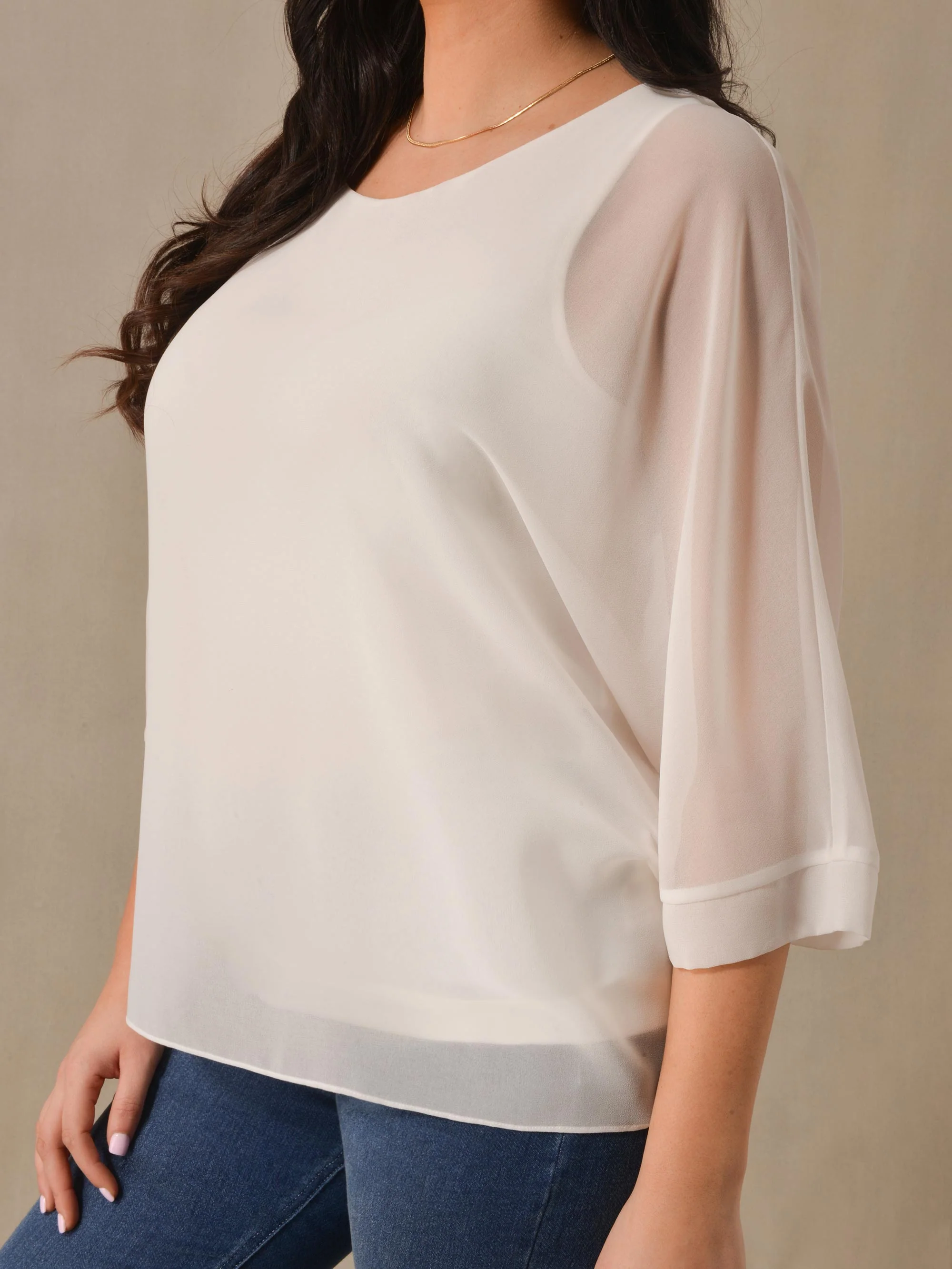Ivory Chiffon Overlay Top - Image 2