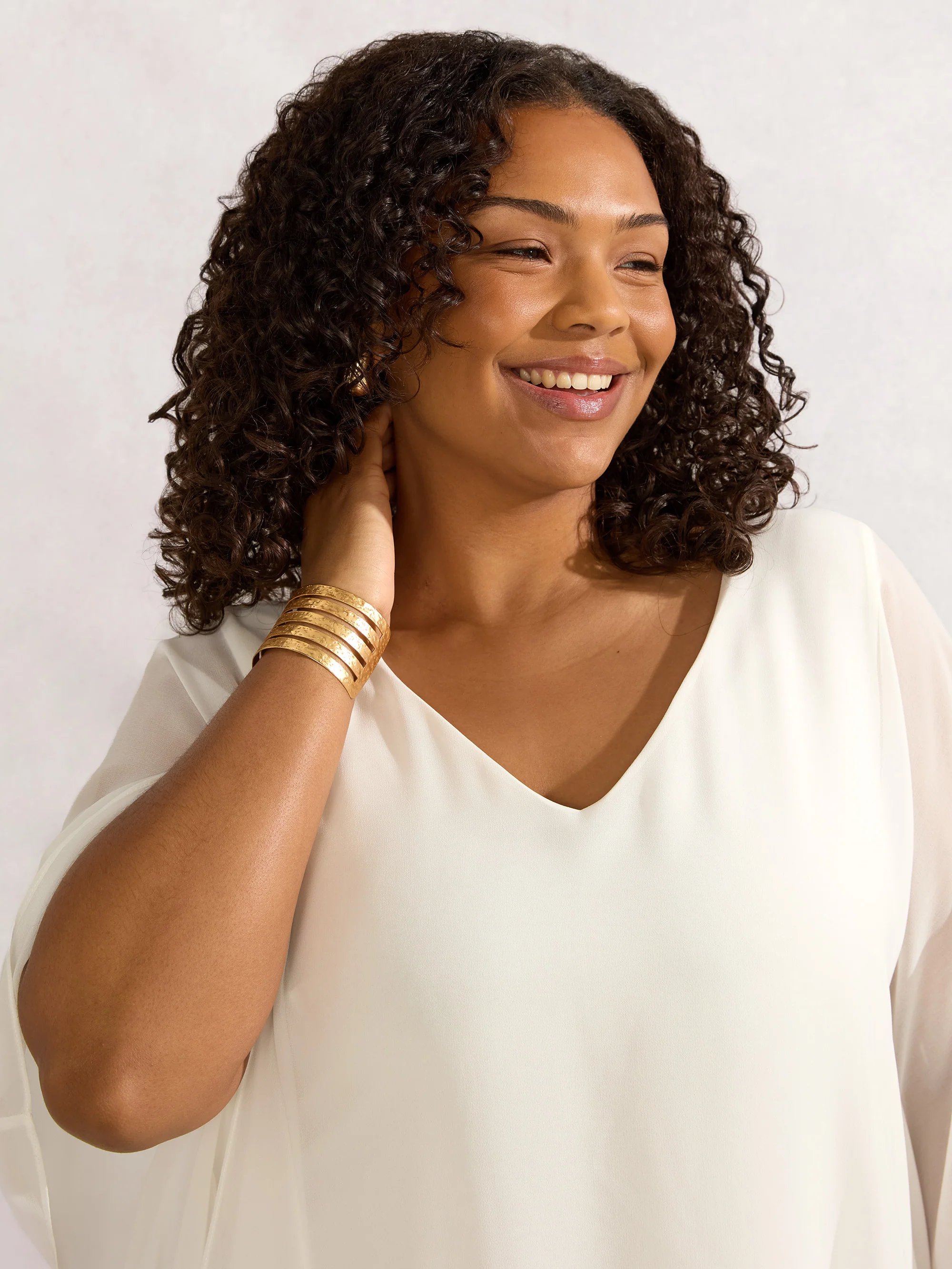 Ivory Chiffon V Neck Overlay Top - Image 2