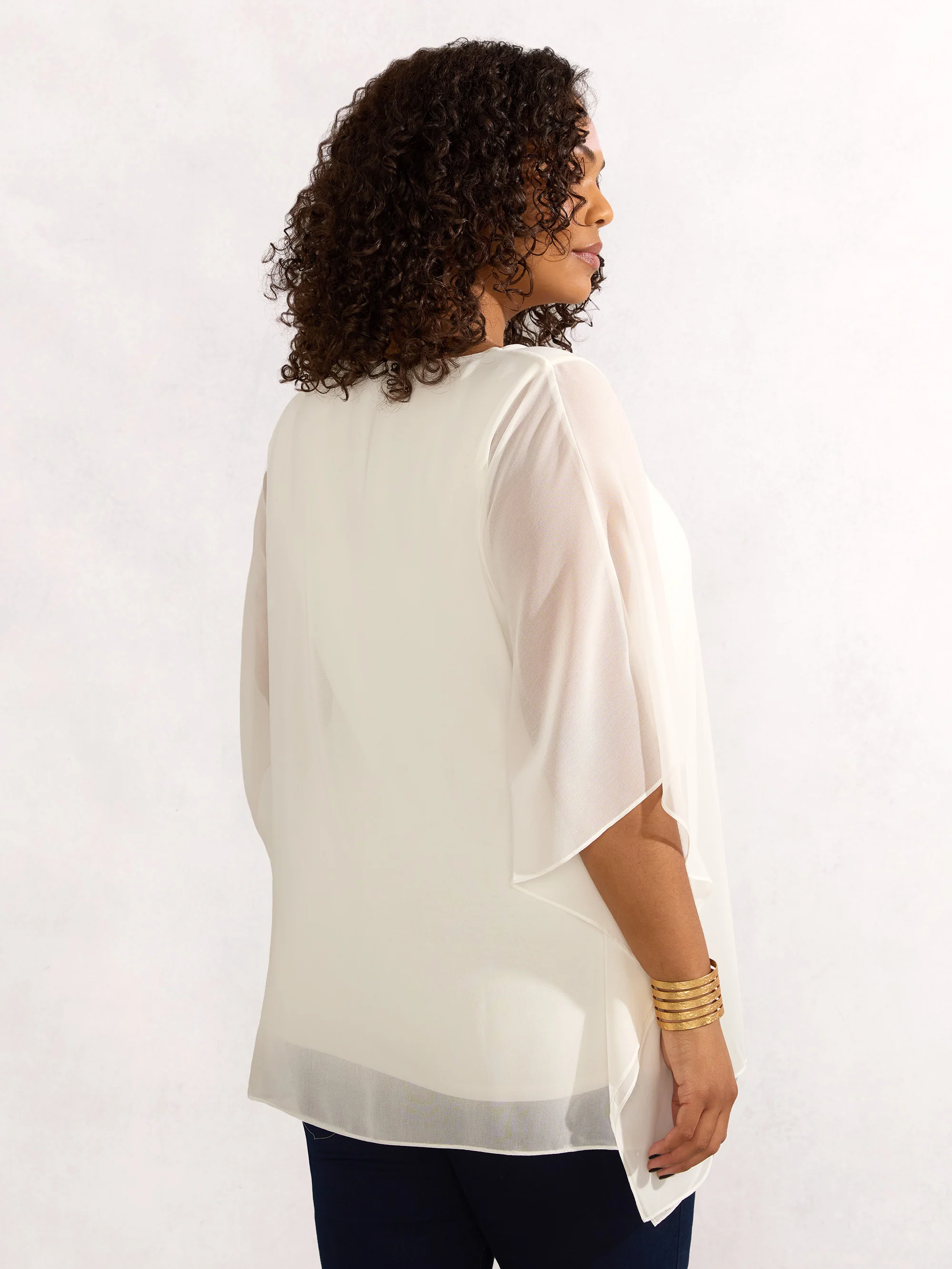 Ivory Chiffon V Neck Overlay Top - Image 3