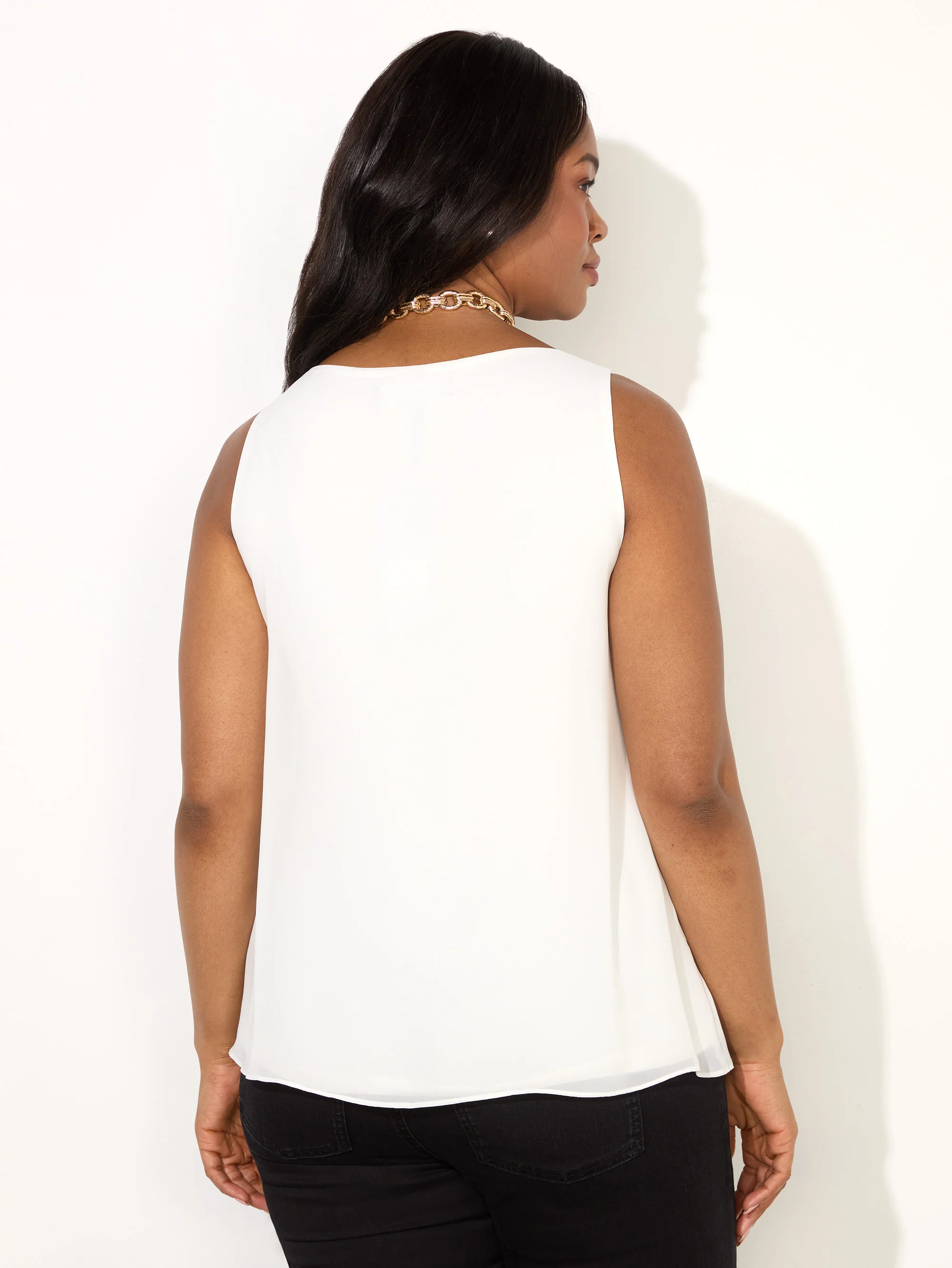 Ivory Chiffon V Neck Swing Vest - Image 3