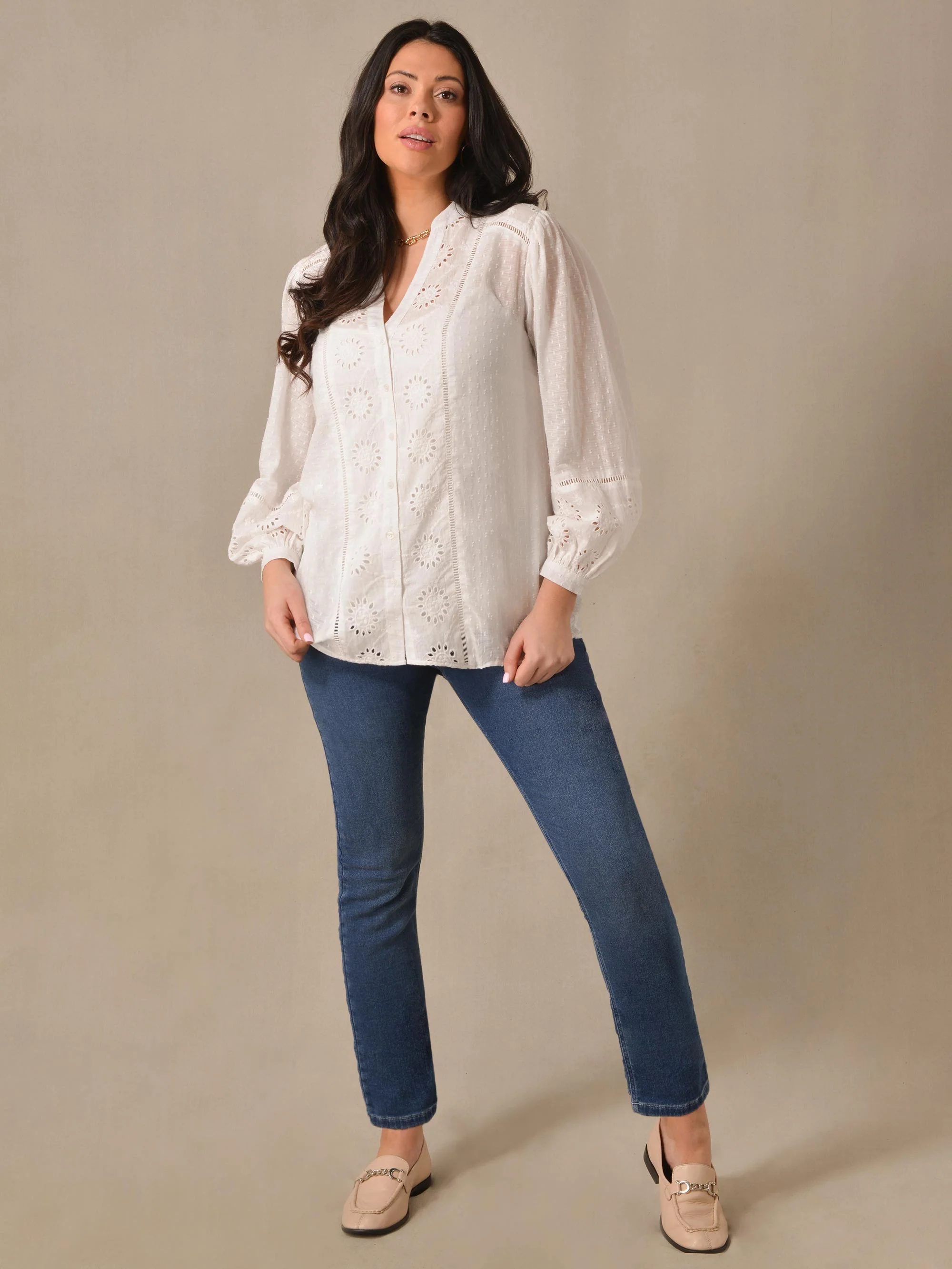 Ivory Cotton Broderie Detail Blouse - Image 2