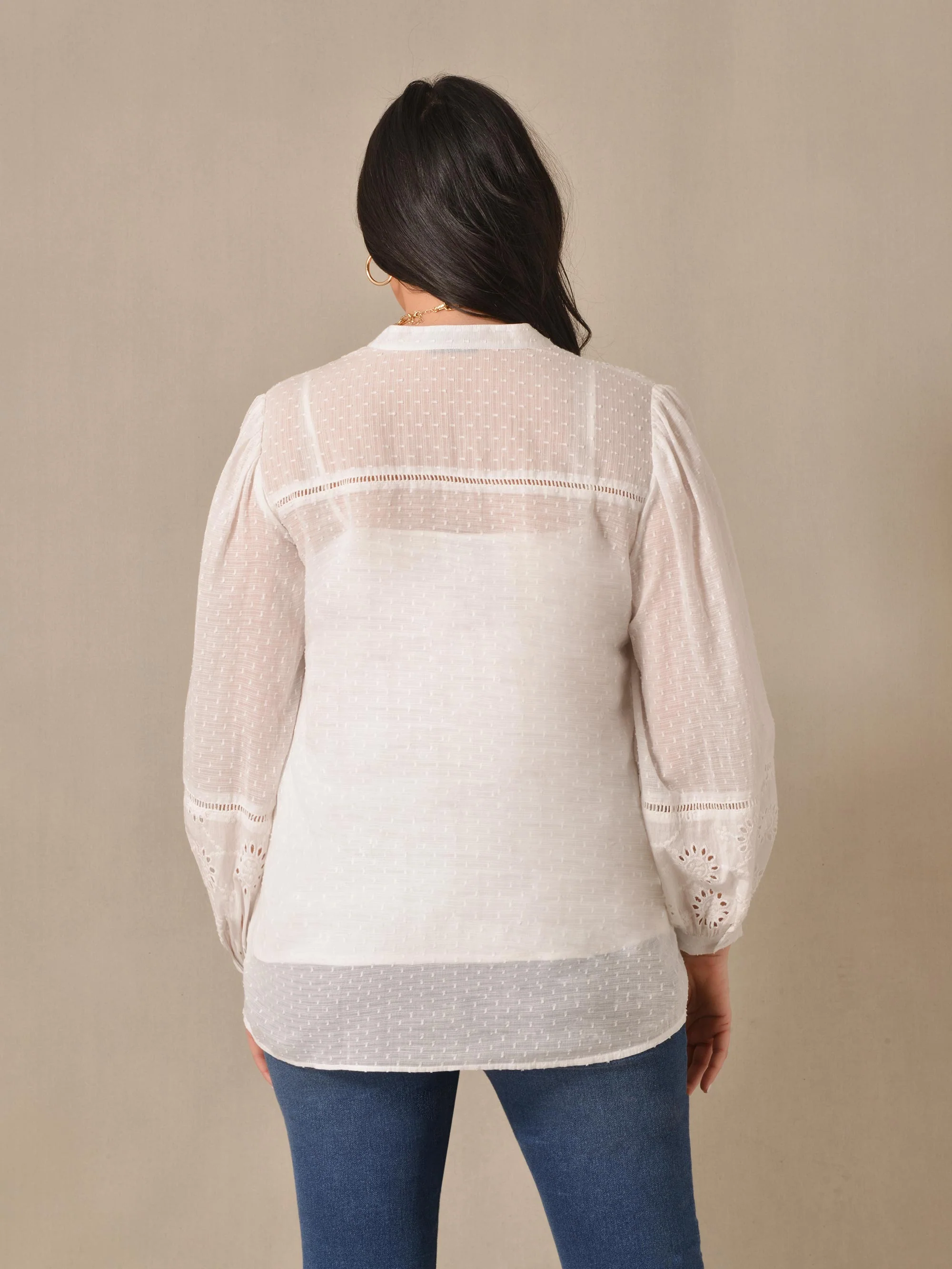 Ivory Cotton Broderie Detail Blouse - Image 4