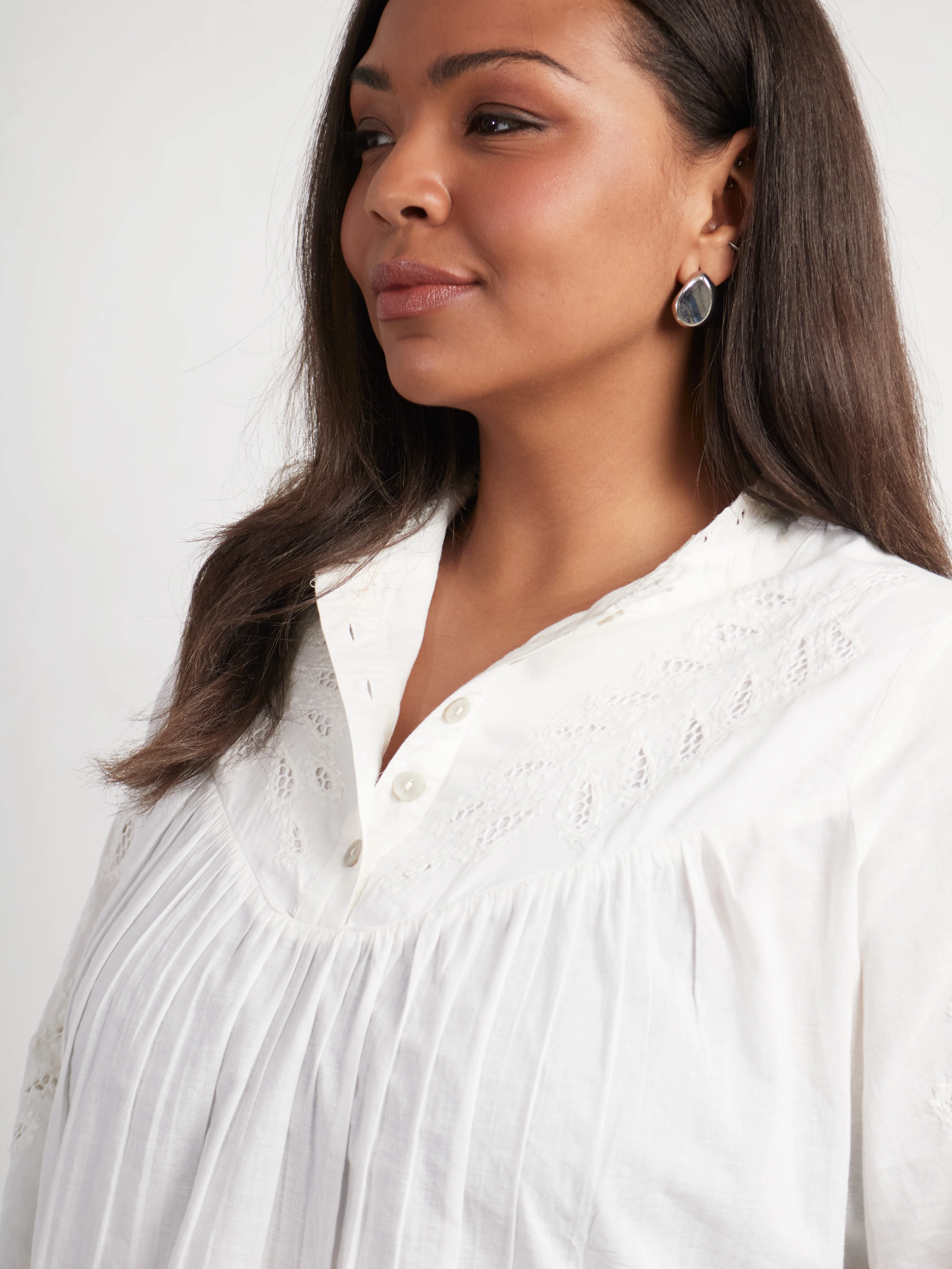 Ivory Cotton Cut Work Detail Blouse - Image 4