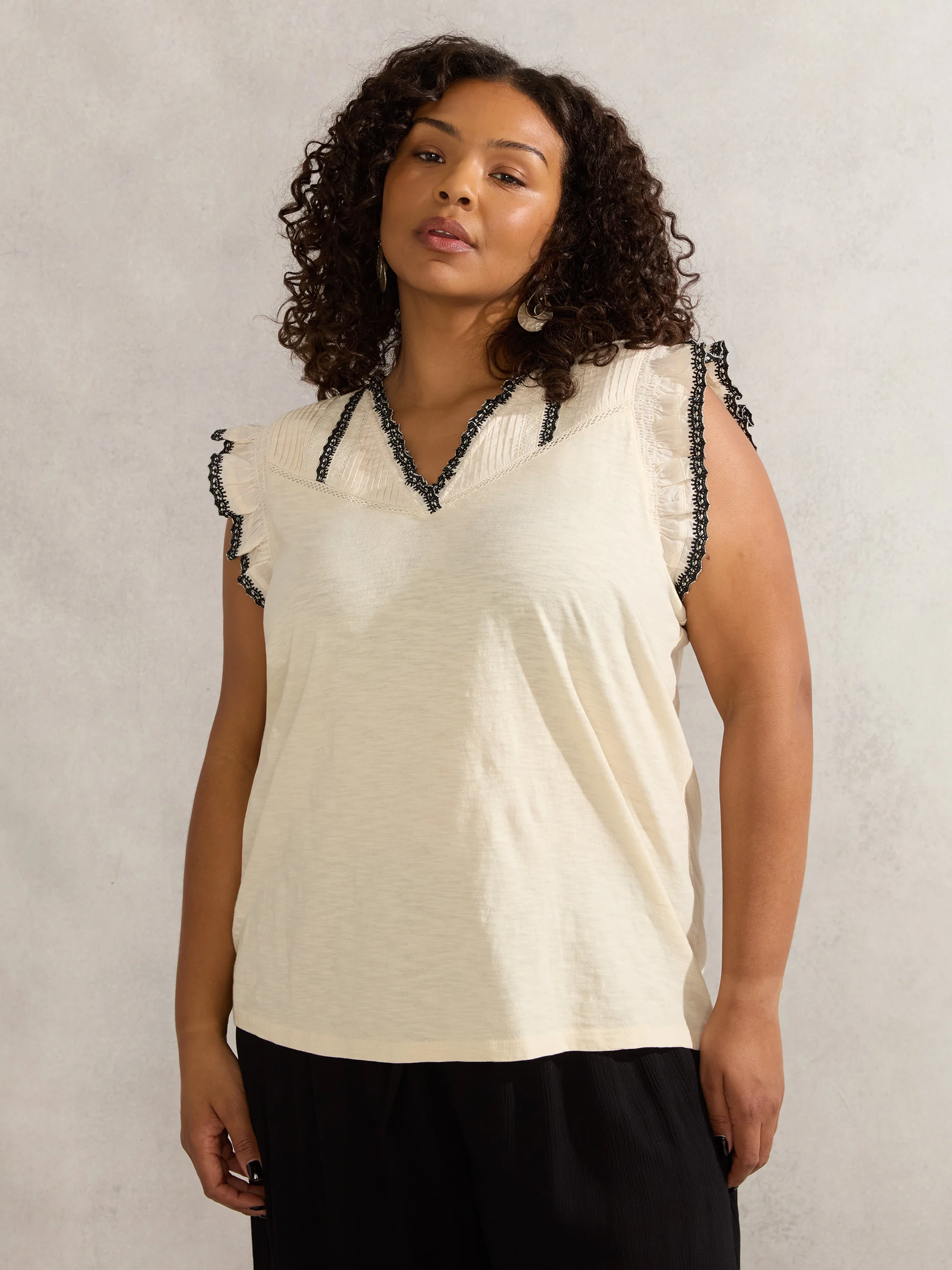 Ivory Cotton Slub Pintuck Top - Image 3