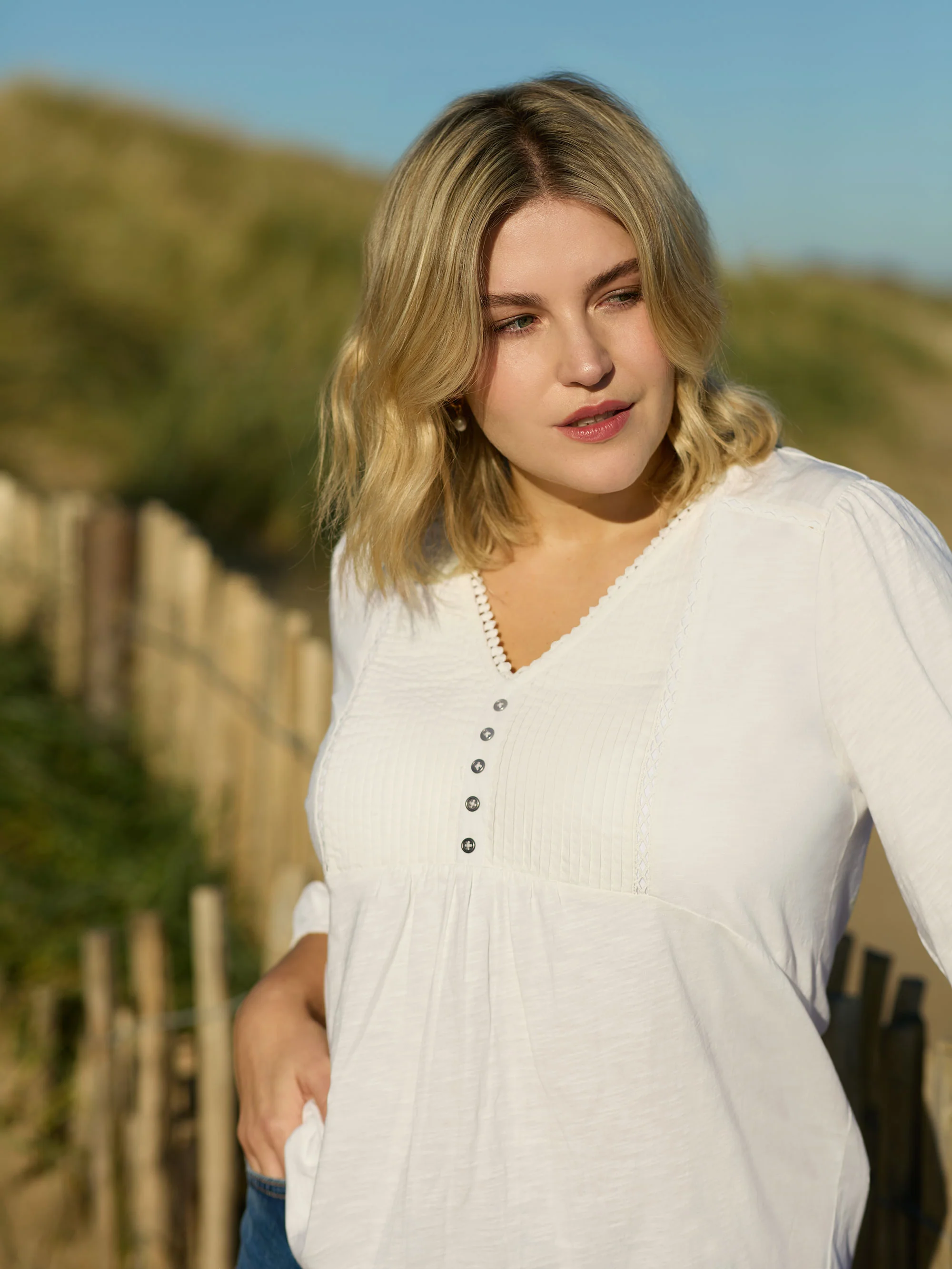 Ivory Cotton Slub Pintuck Tunic - Image 3