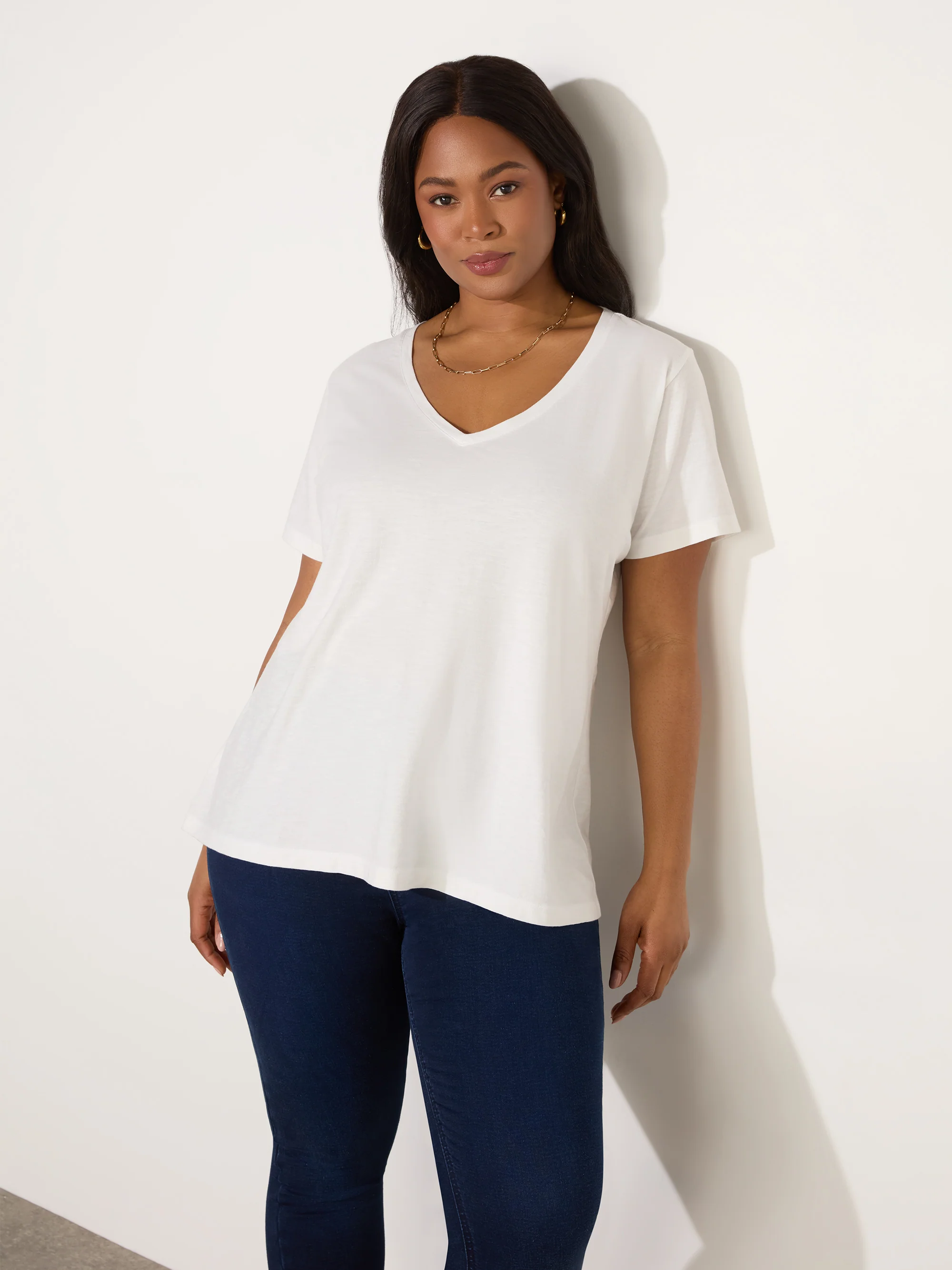 Ivory Cotton Slub V-Neck T-Shirt - Image 2