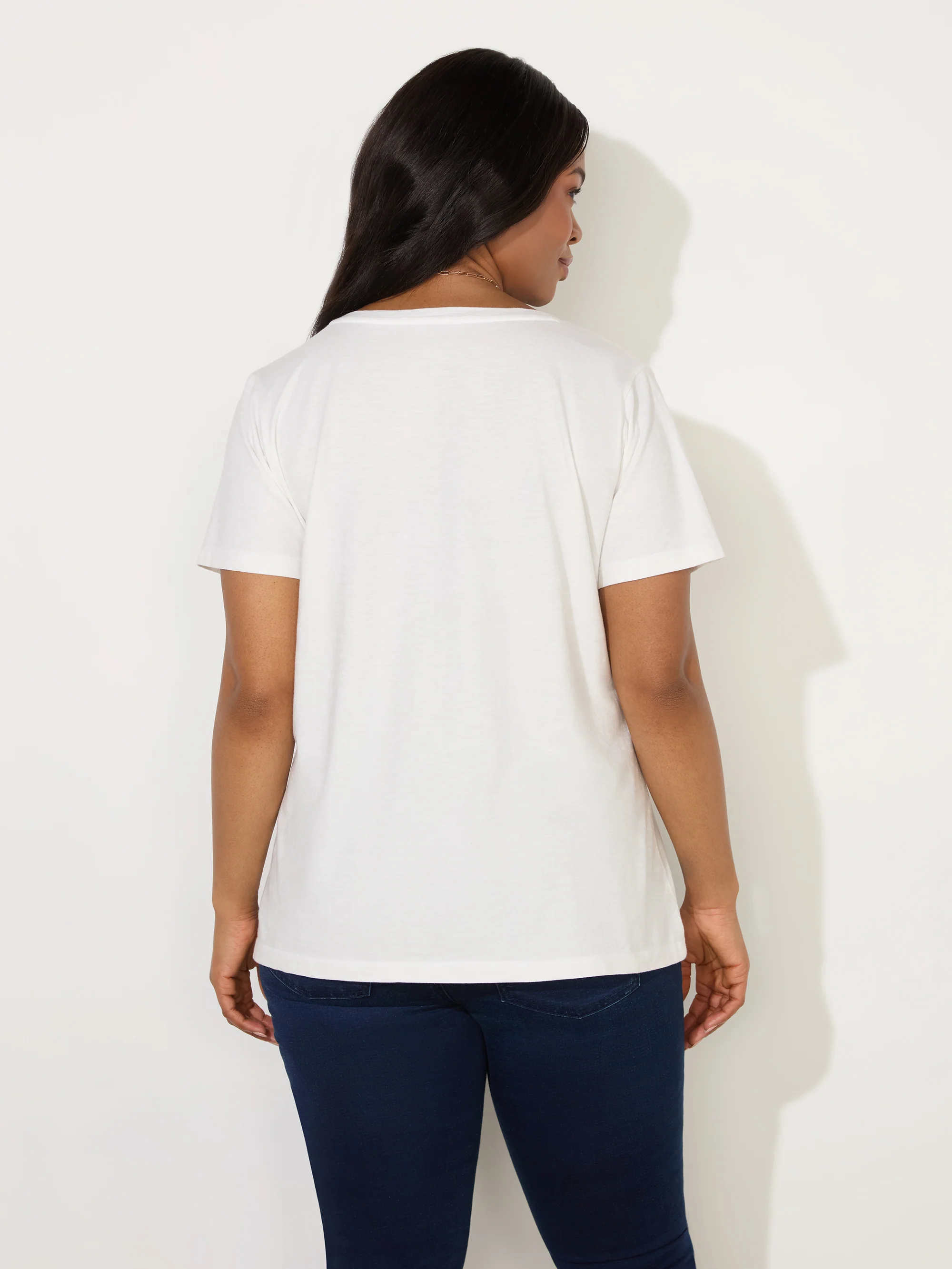 Ivory Cotton Slub V-Neck T-Shirt - Image 3