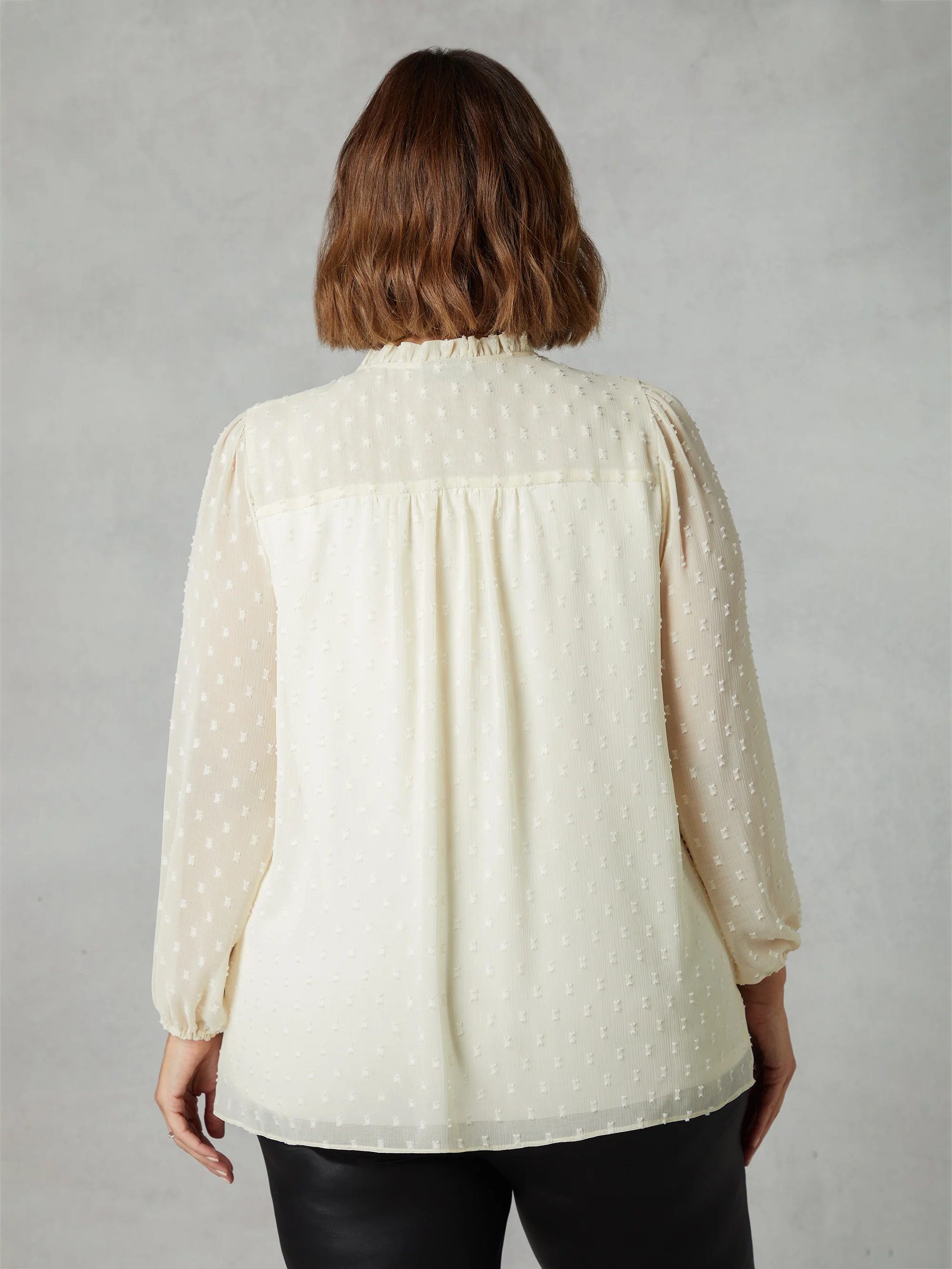 Ivory Dobby Ruched Front Blouse - Image 3