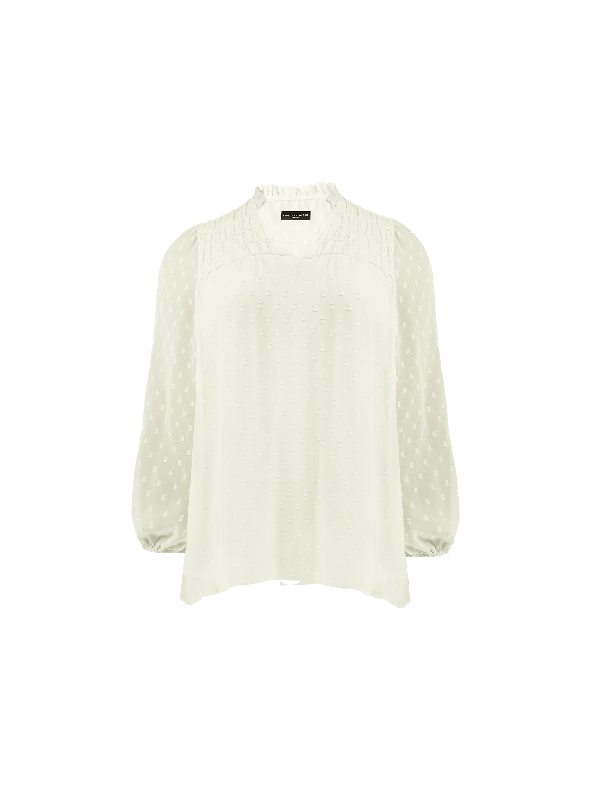 Ivory Dobby Ruched Front Blouse - Image 4