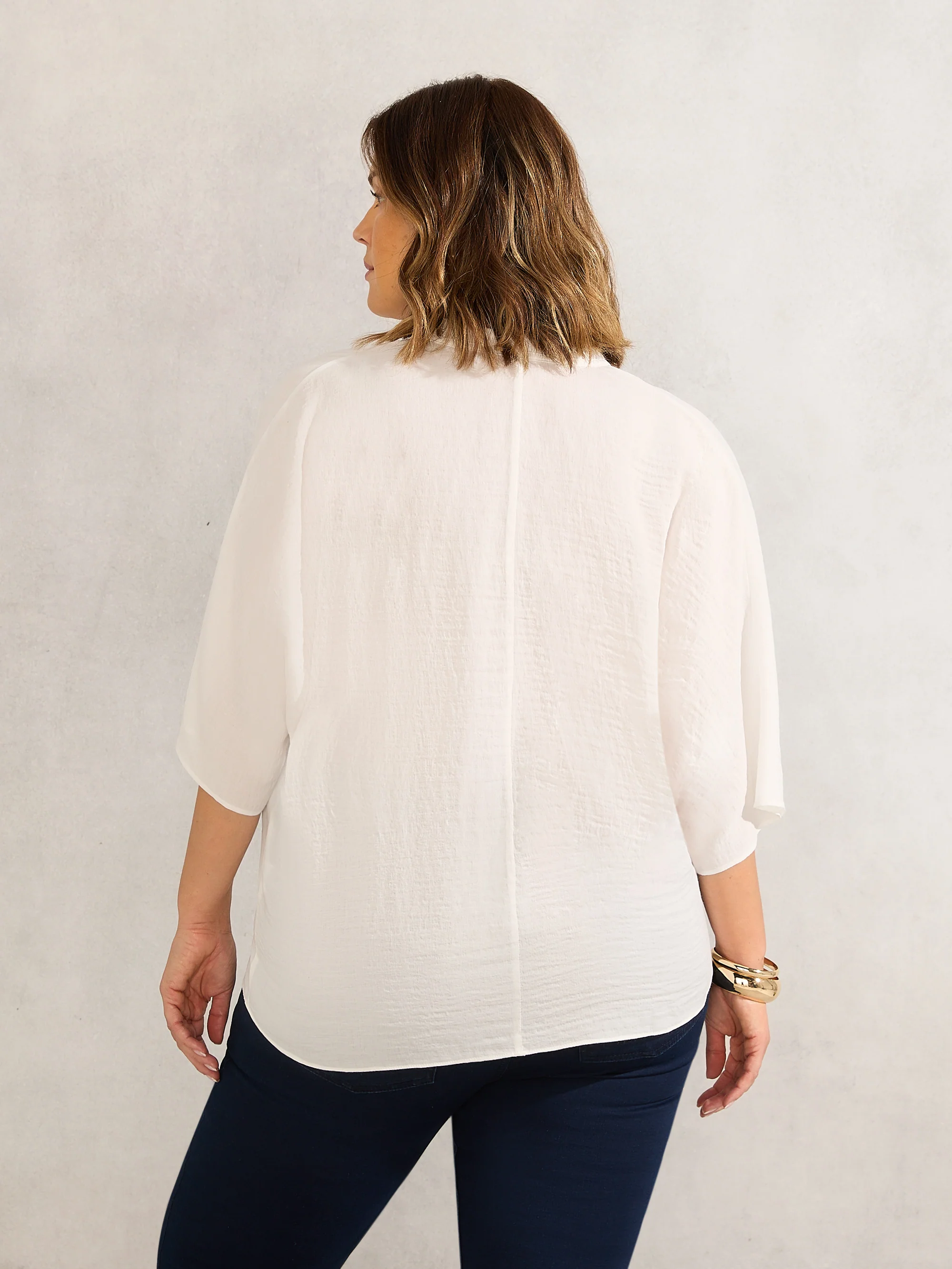 Ivory Dolman Sleeve Gathered Neck Top - Image 4