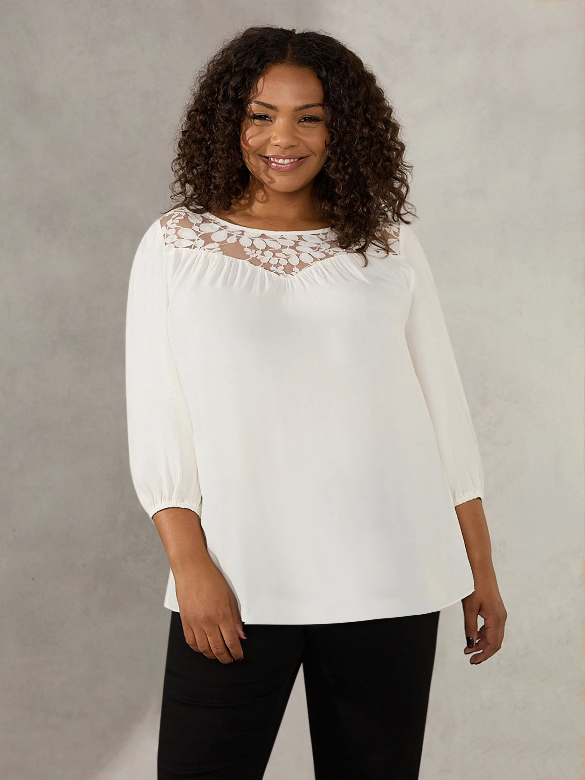 Ivory Lace Yoke Blouse - Image 2