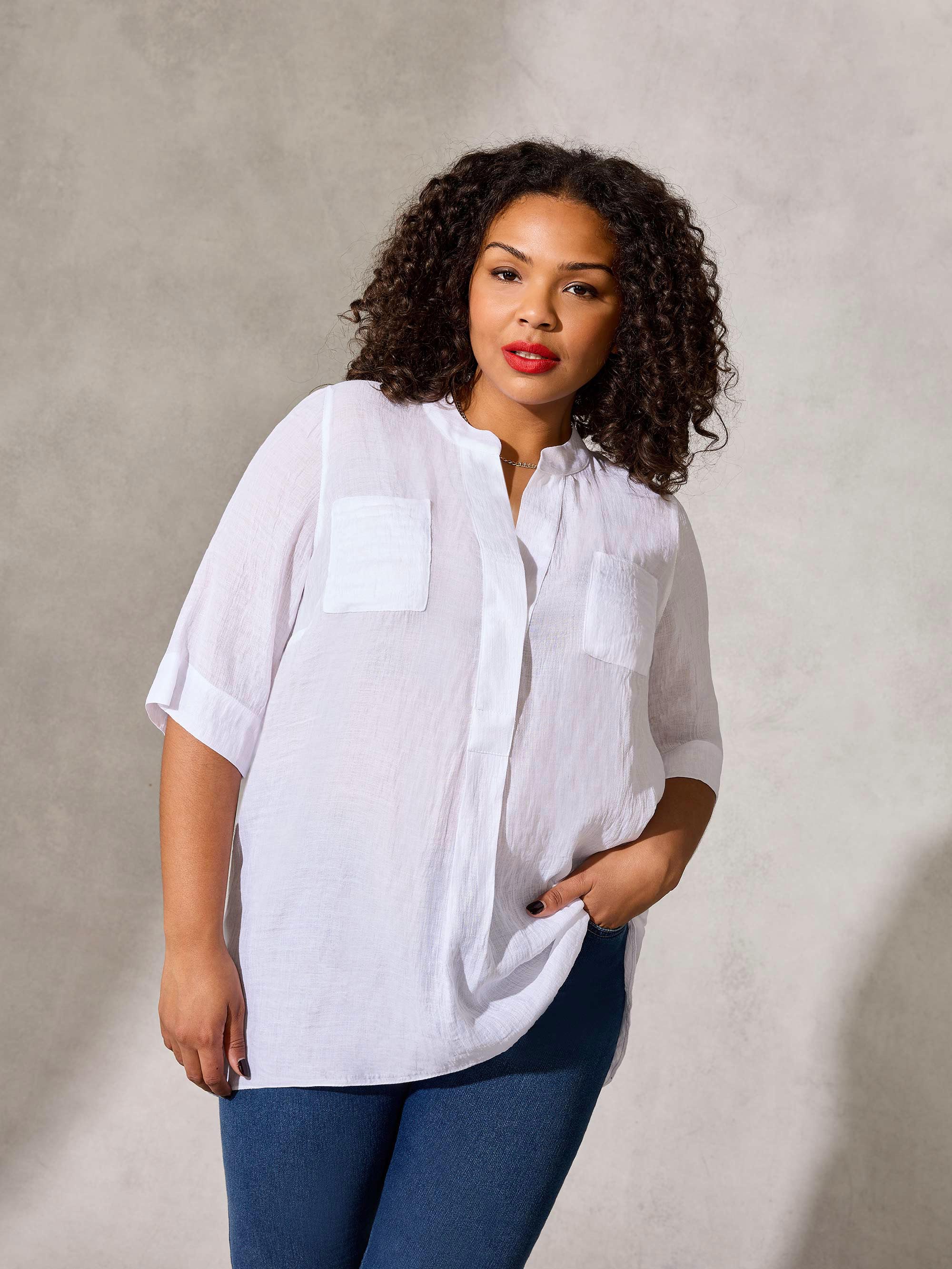 Ivory Lightweight High Low Blouse - Image 2