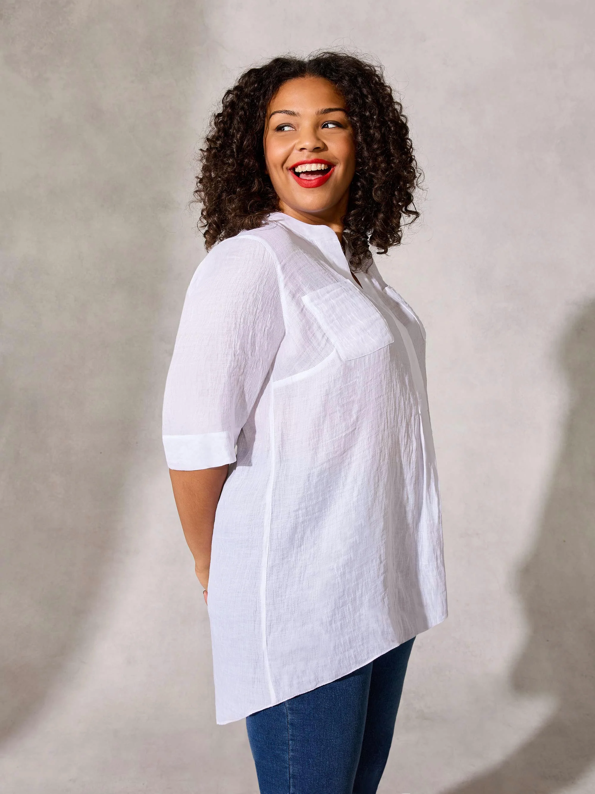 Ivory Lightweight High Low Blouse - Image 3