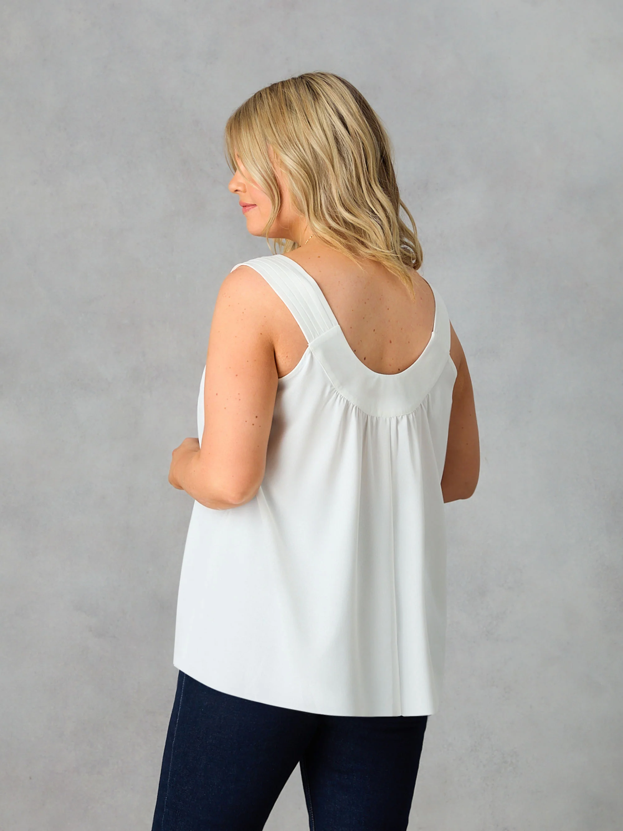 Ivory Pleat Neck Sleeveless Blouse - Image 5