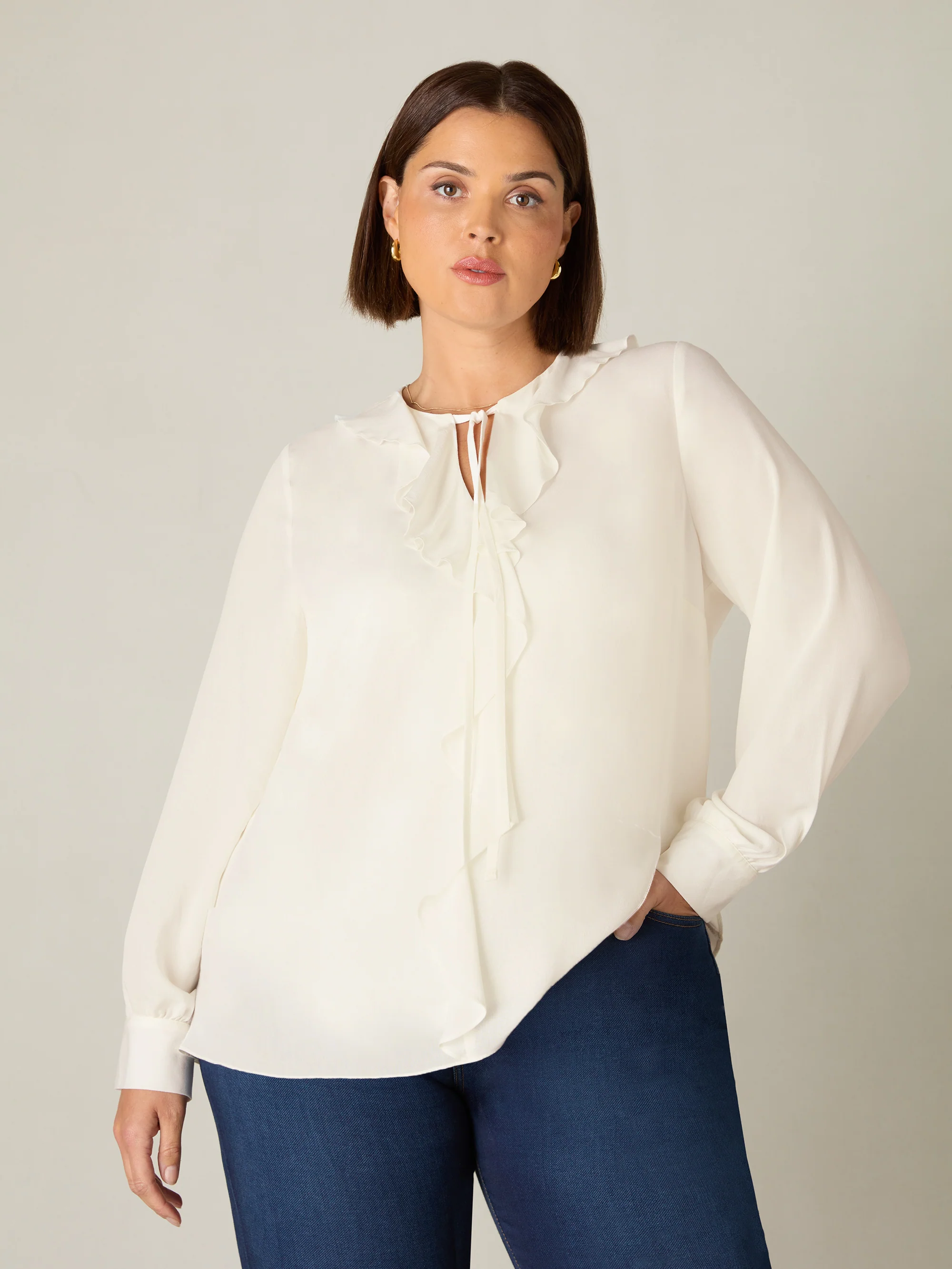 Ivory Ruffle Front Blouse - Image 3