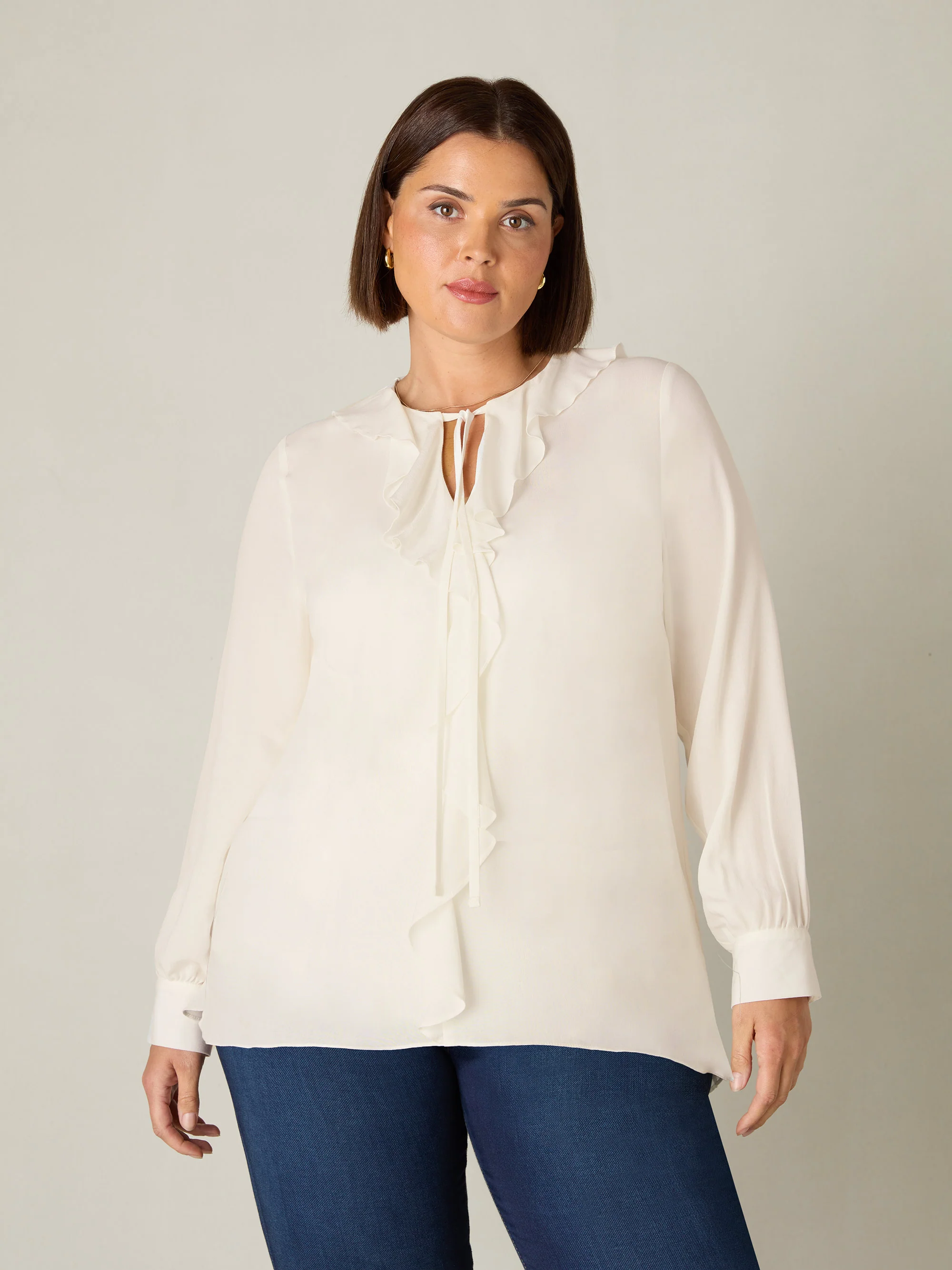 Ivory Ruffle Front Blouse - Image 4