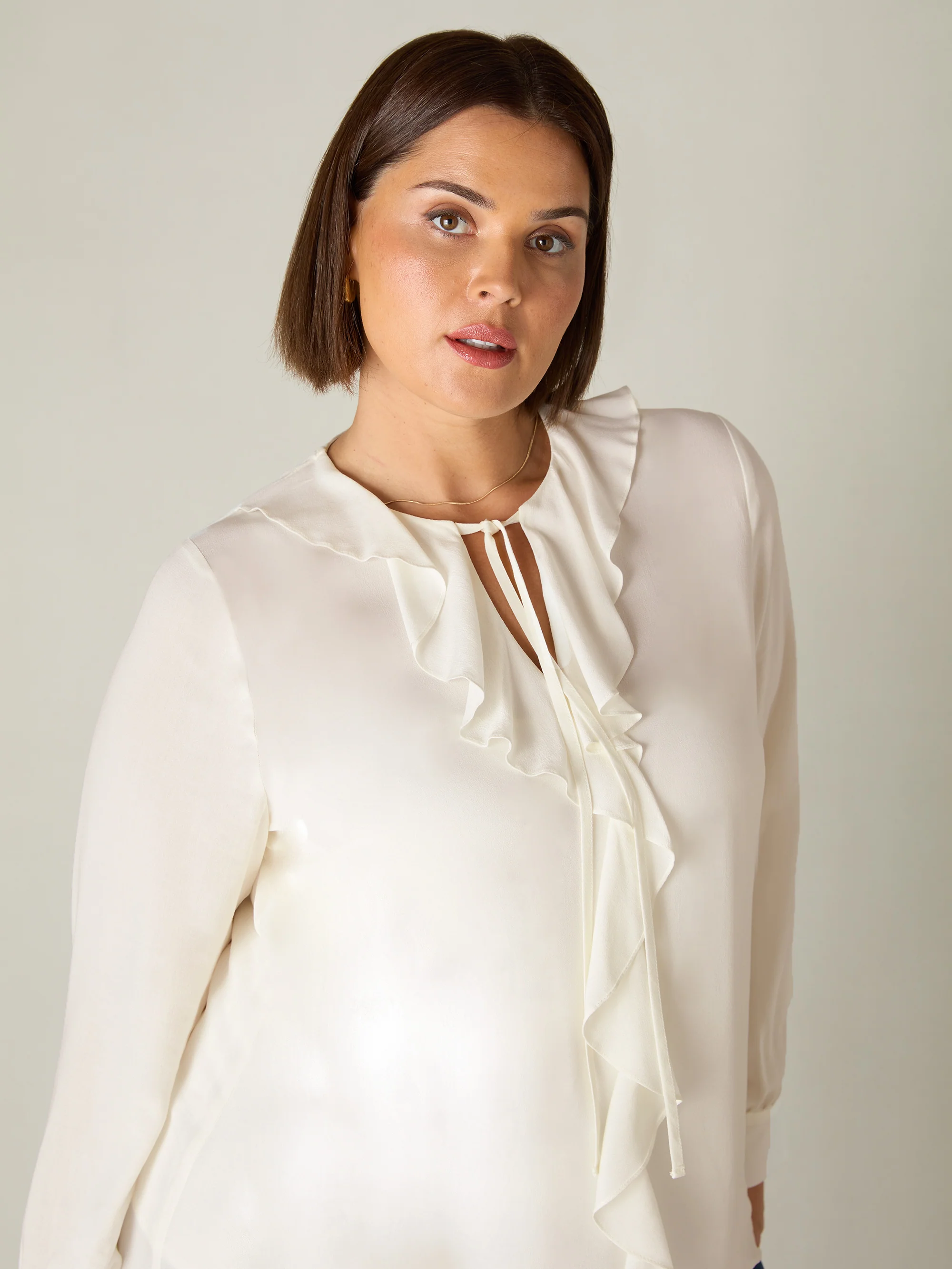 Ivory Ruffle Front Blouse - Image 5