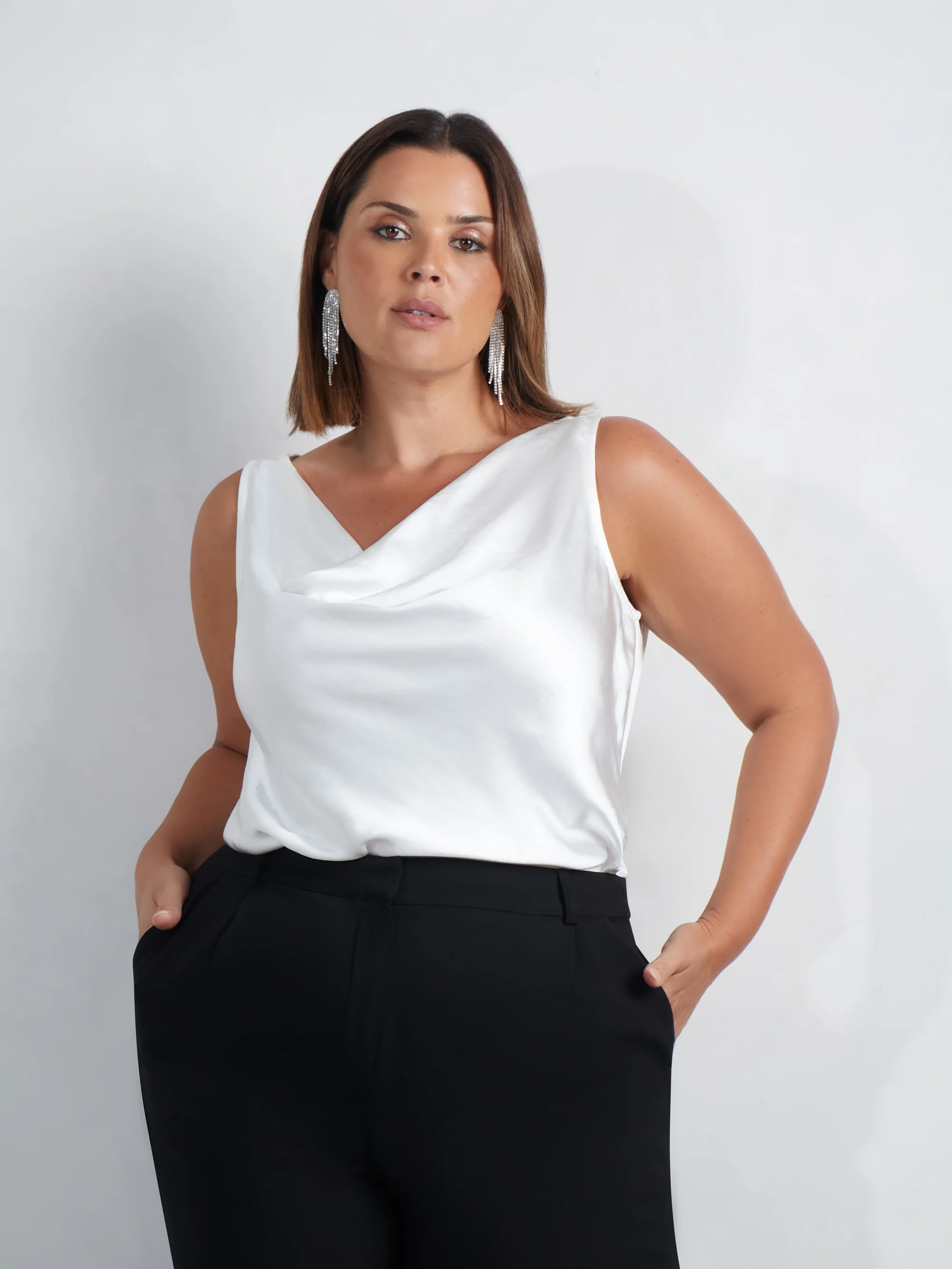 Ivory Satin Cowl Neck Vest - Image 3