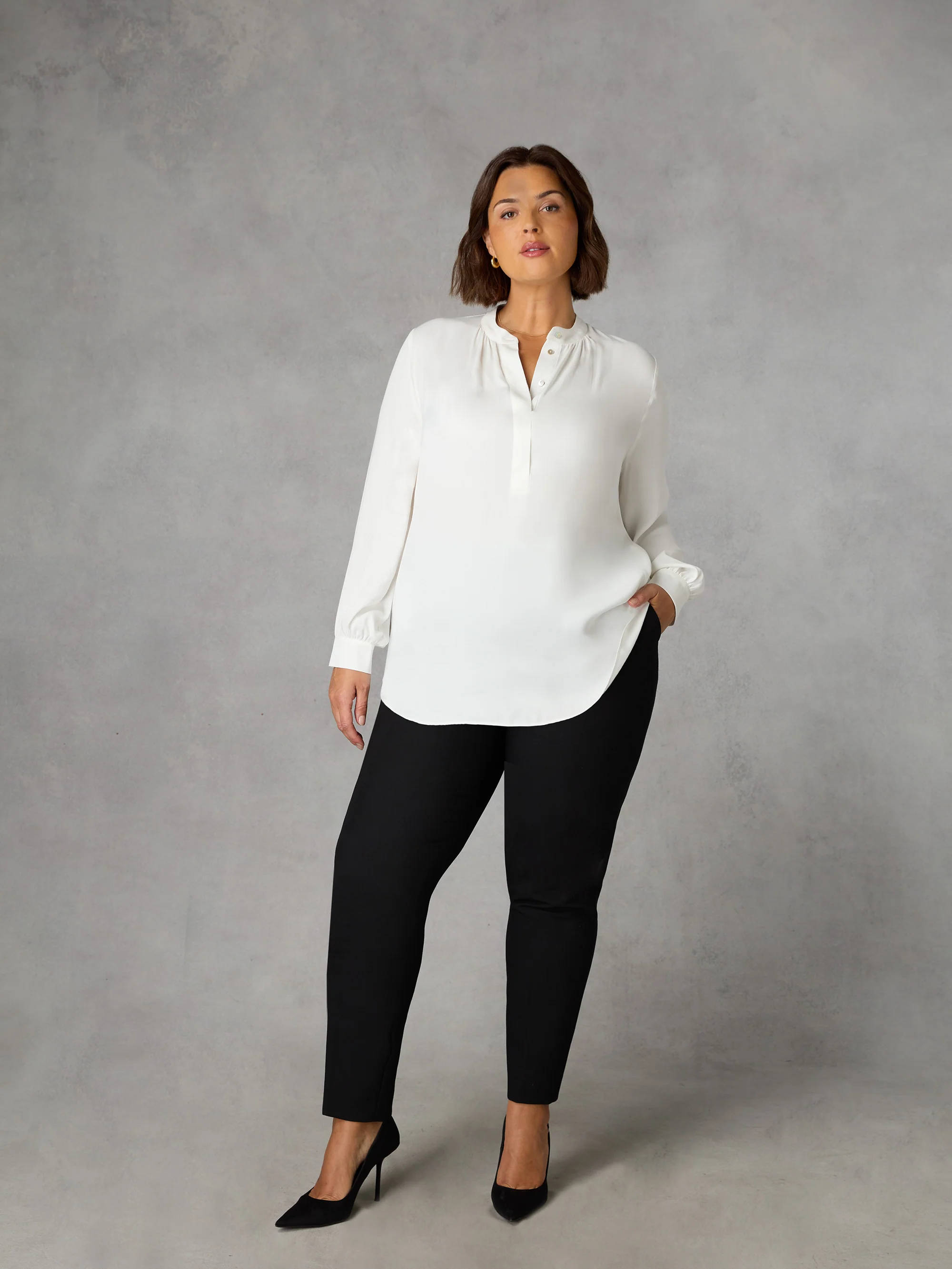 Ivory Satin Gathered Neck Blouse - Image 2