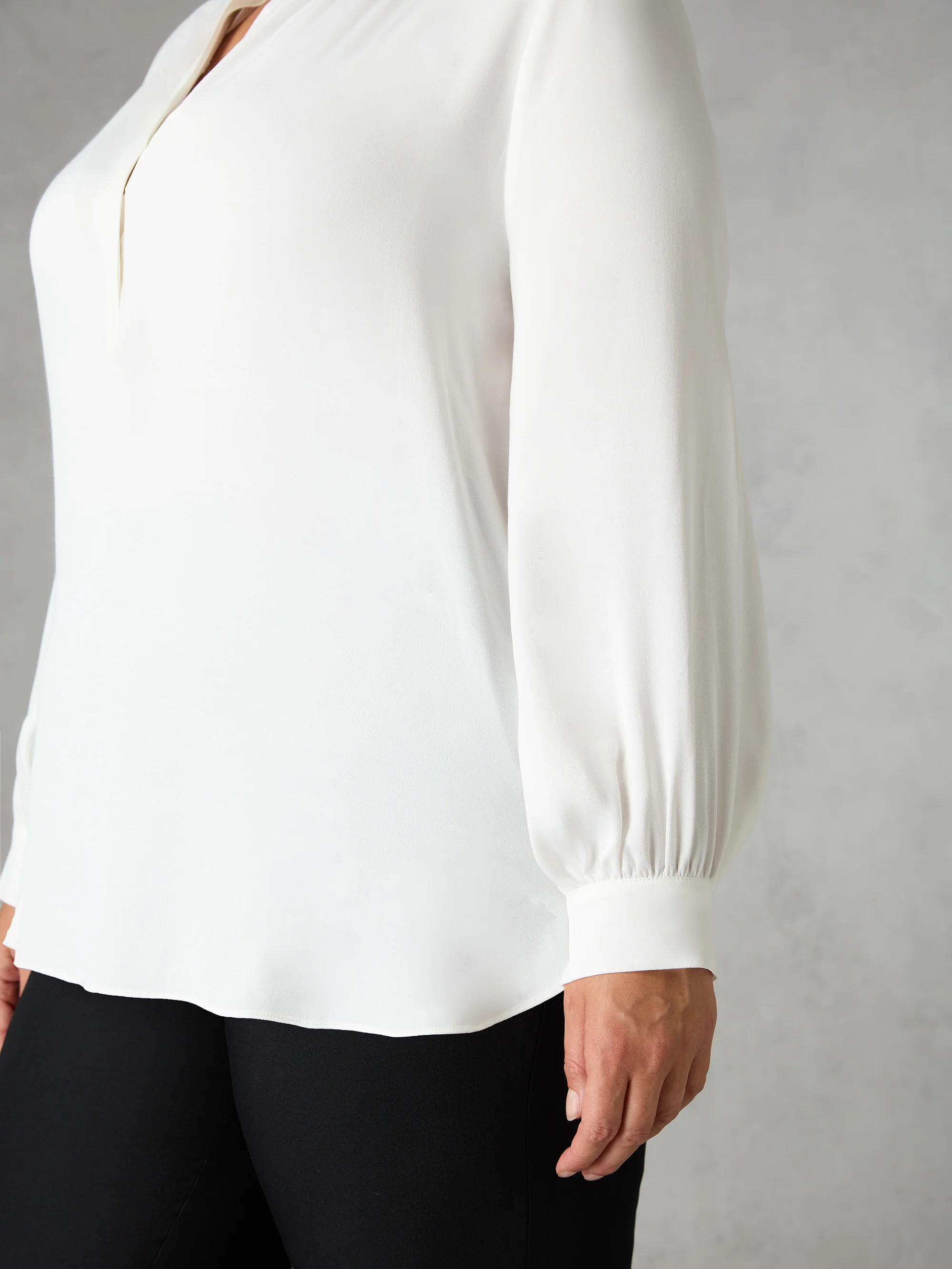 Ivory Satin Gathered Neck Blouse - Image 4