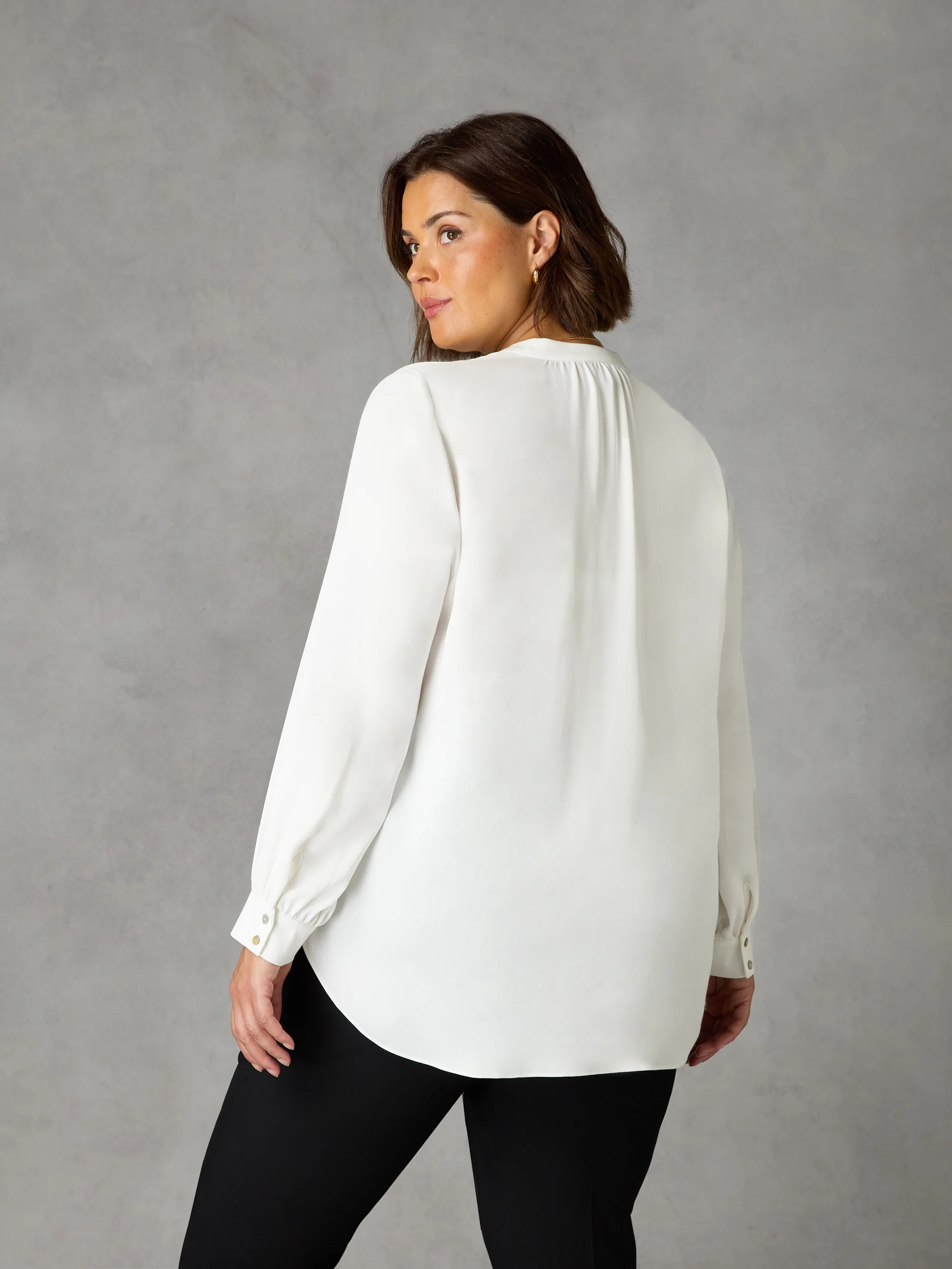 Ivory Satin Gathered Neck Blouse - Image 5