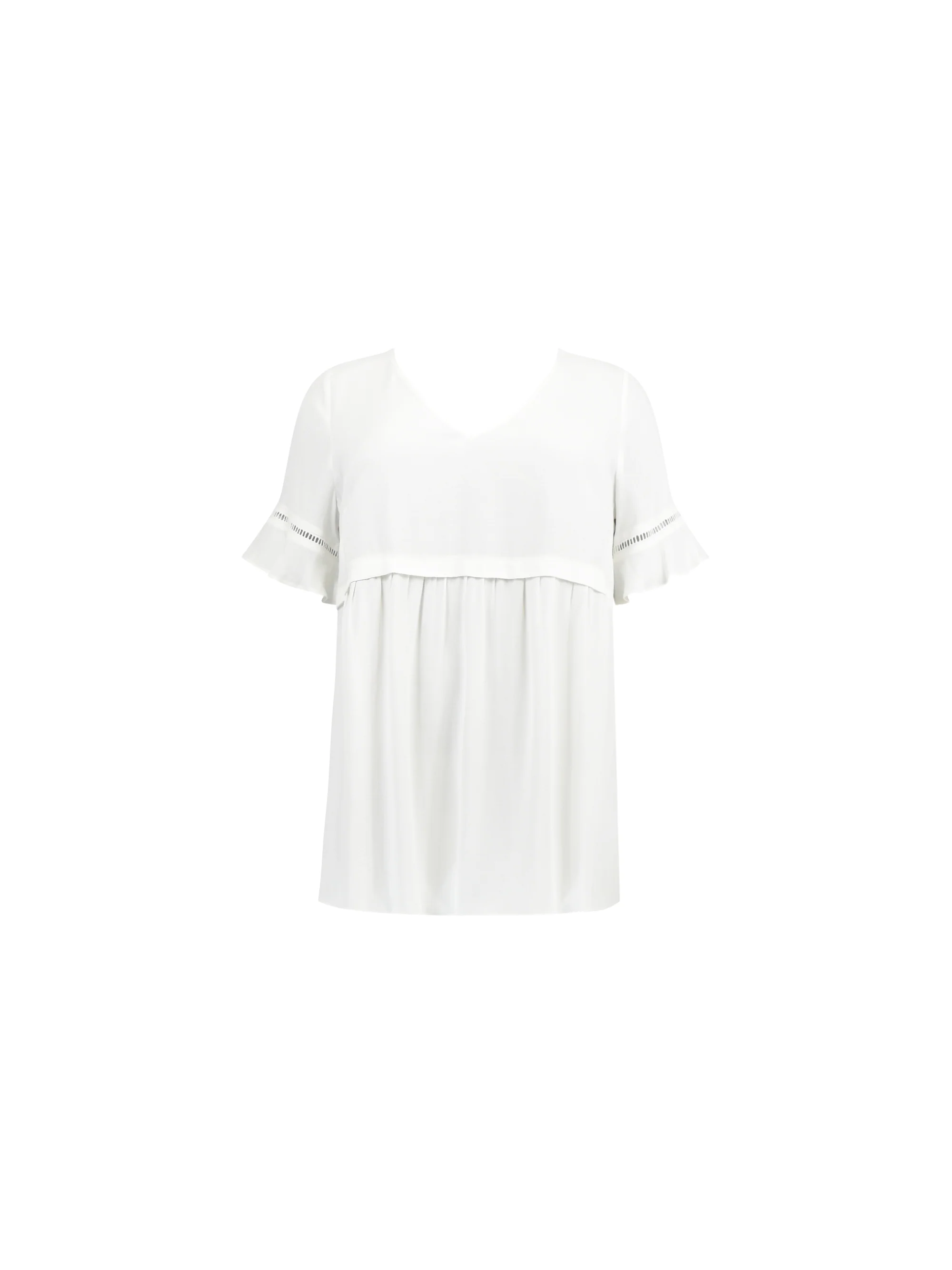 Ivory Short Sleeve Ladder Trim Blouse - Image 4