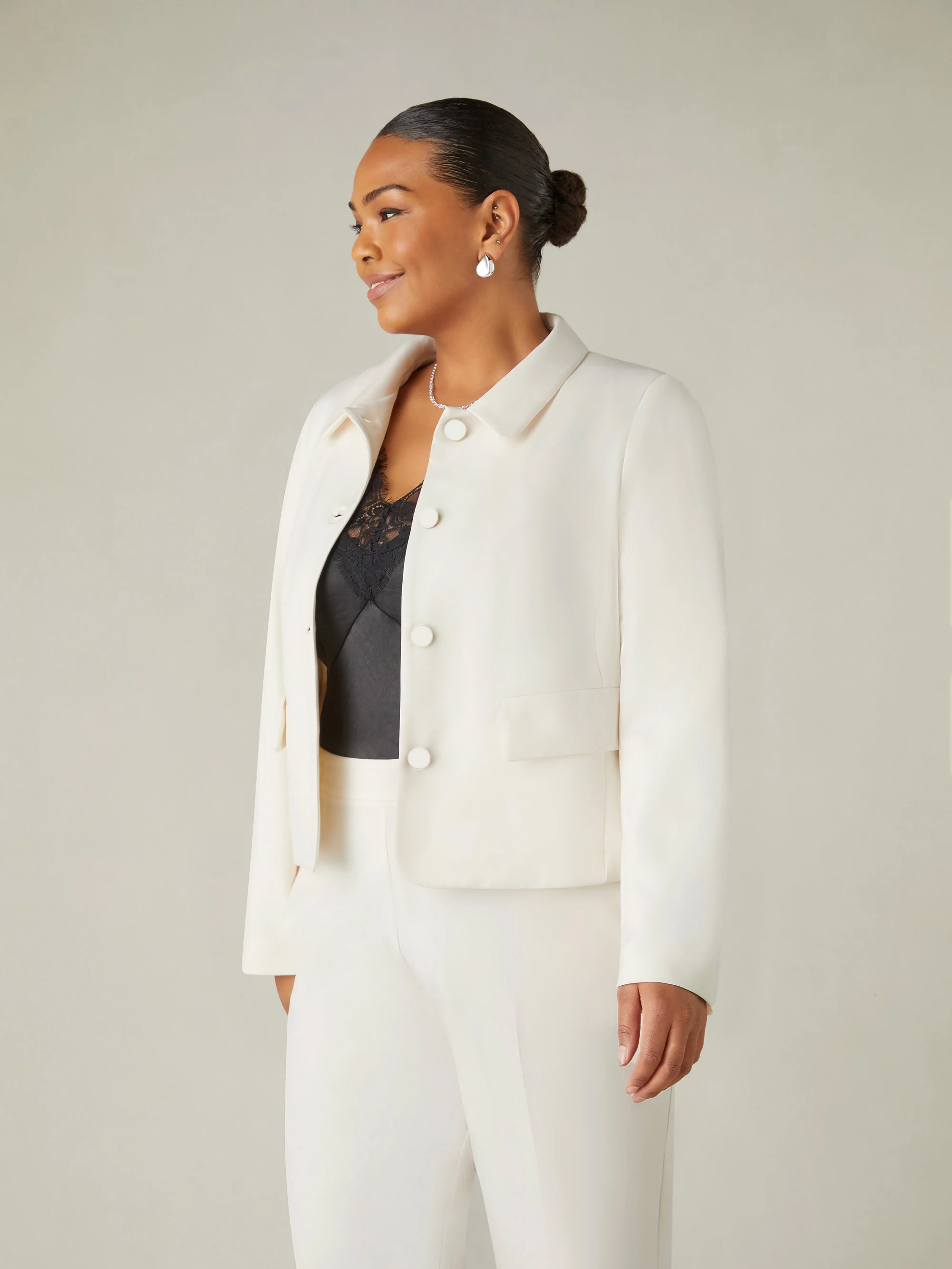 Ivory Short Tailored Jacket - Image 2
