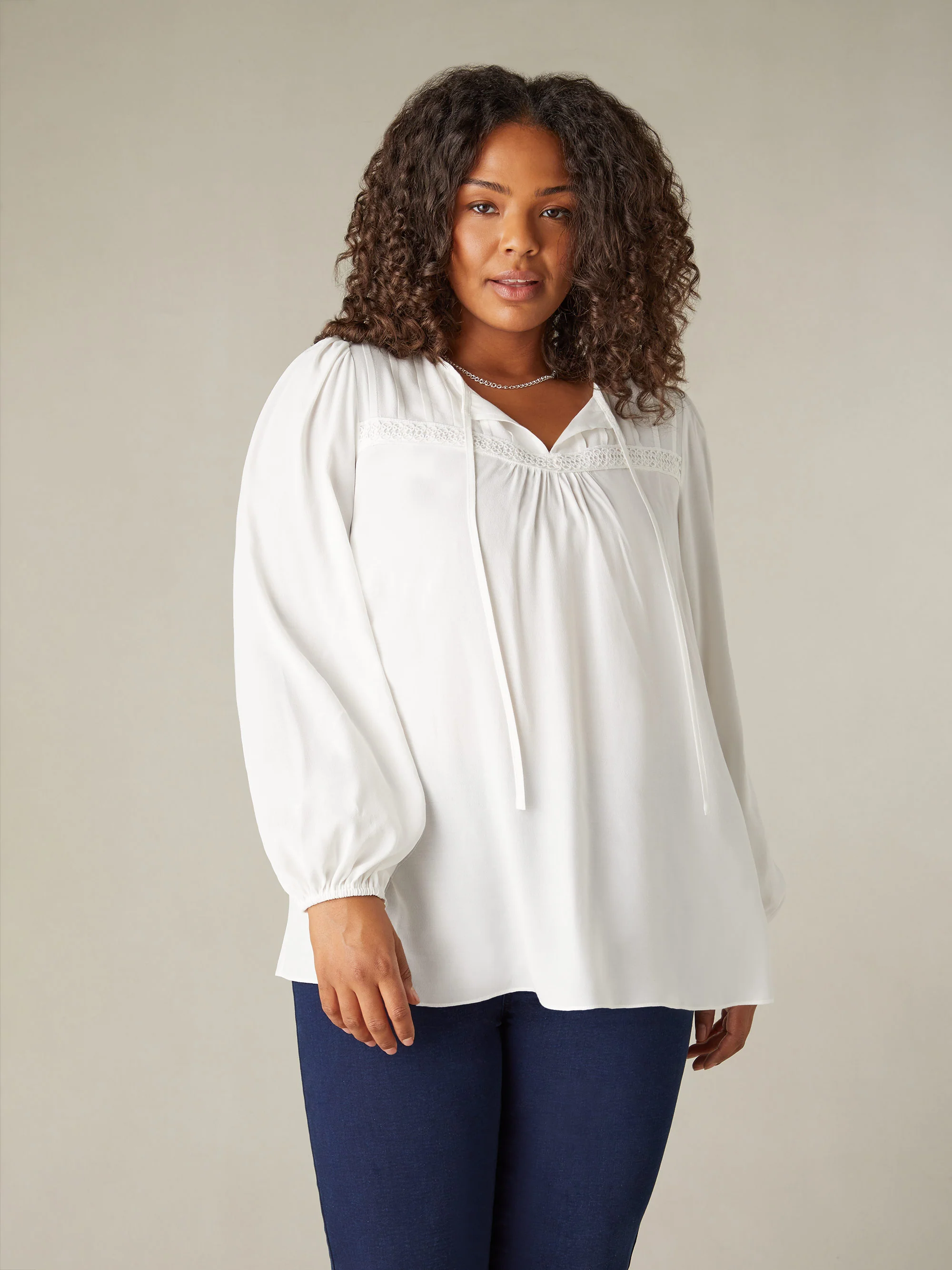 Ivory Trim Insert Boho Blouse - Image 3