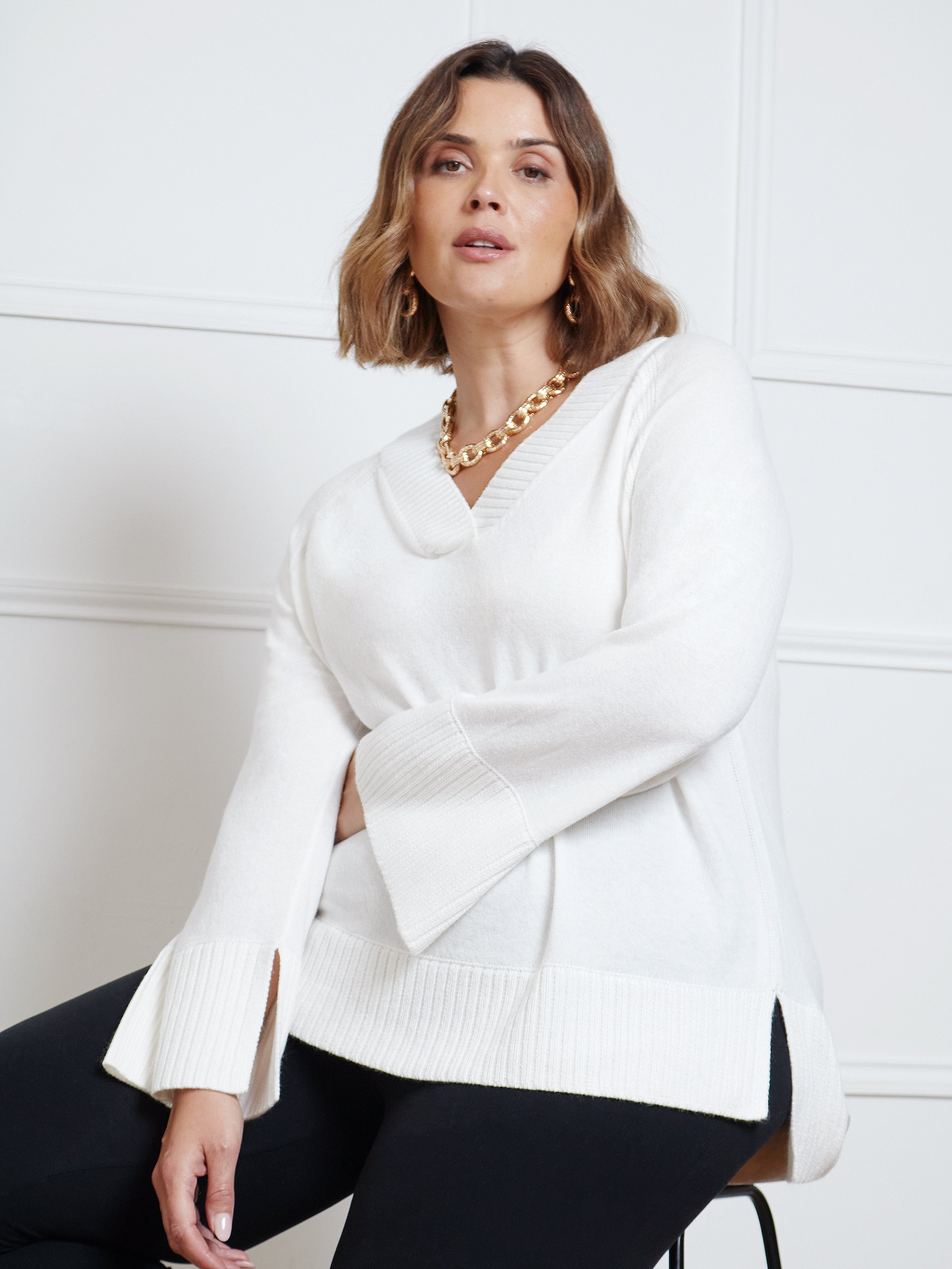 Ivory V-Neck Swing Jumper - Image 2