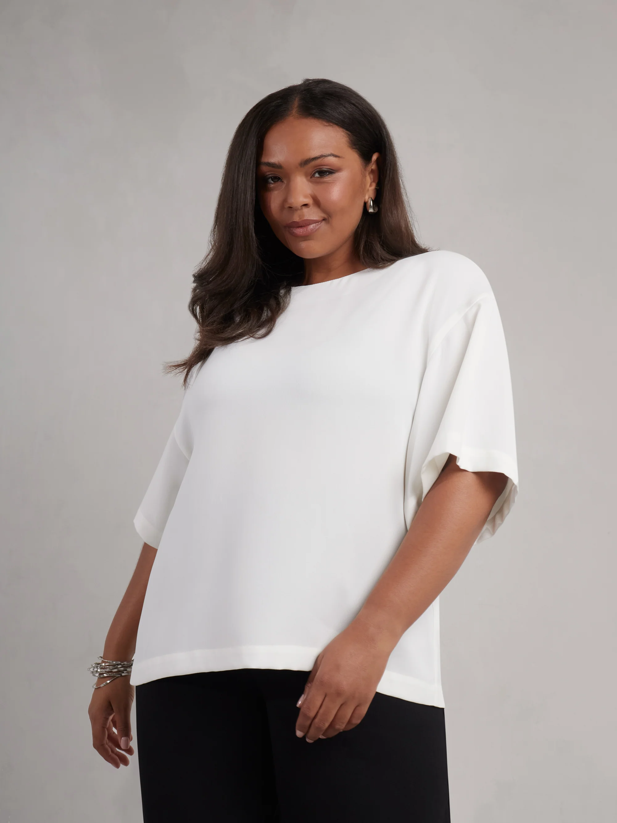 Ivory Woven Crepe Elevated T-Shirt - Image 2