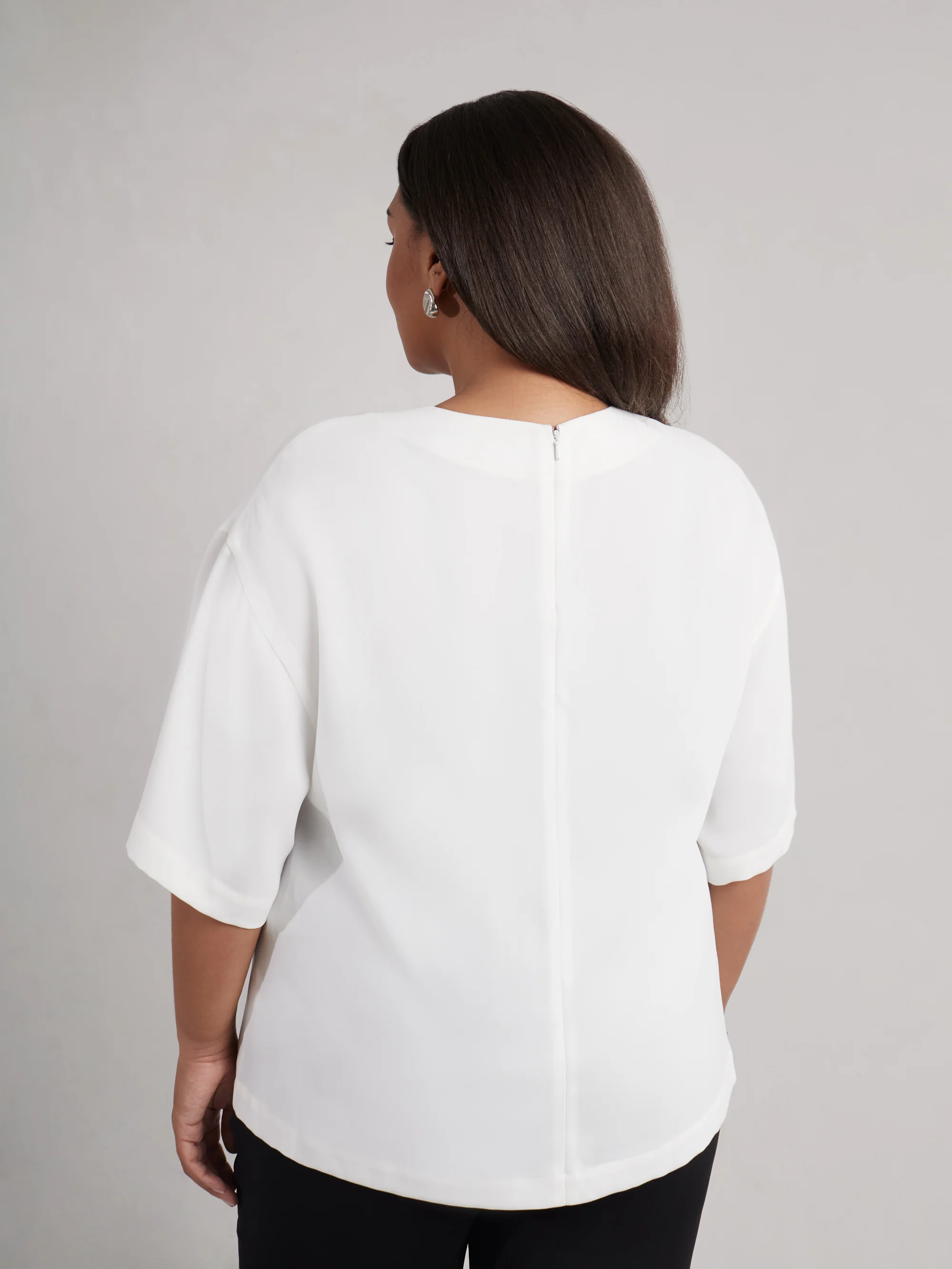 Ivory Woven Crepe Elevated T-Shirt - Image 3