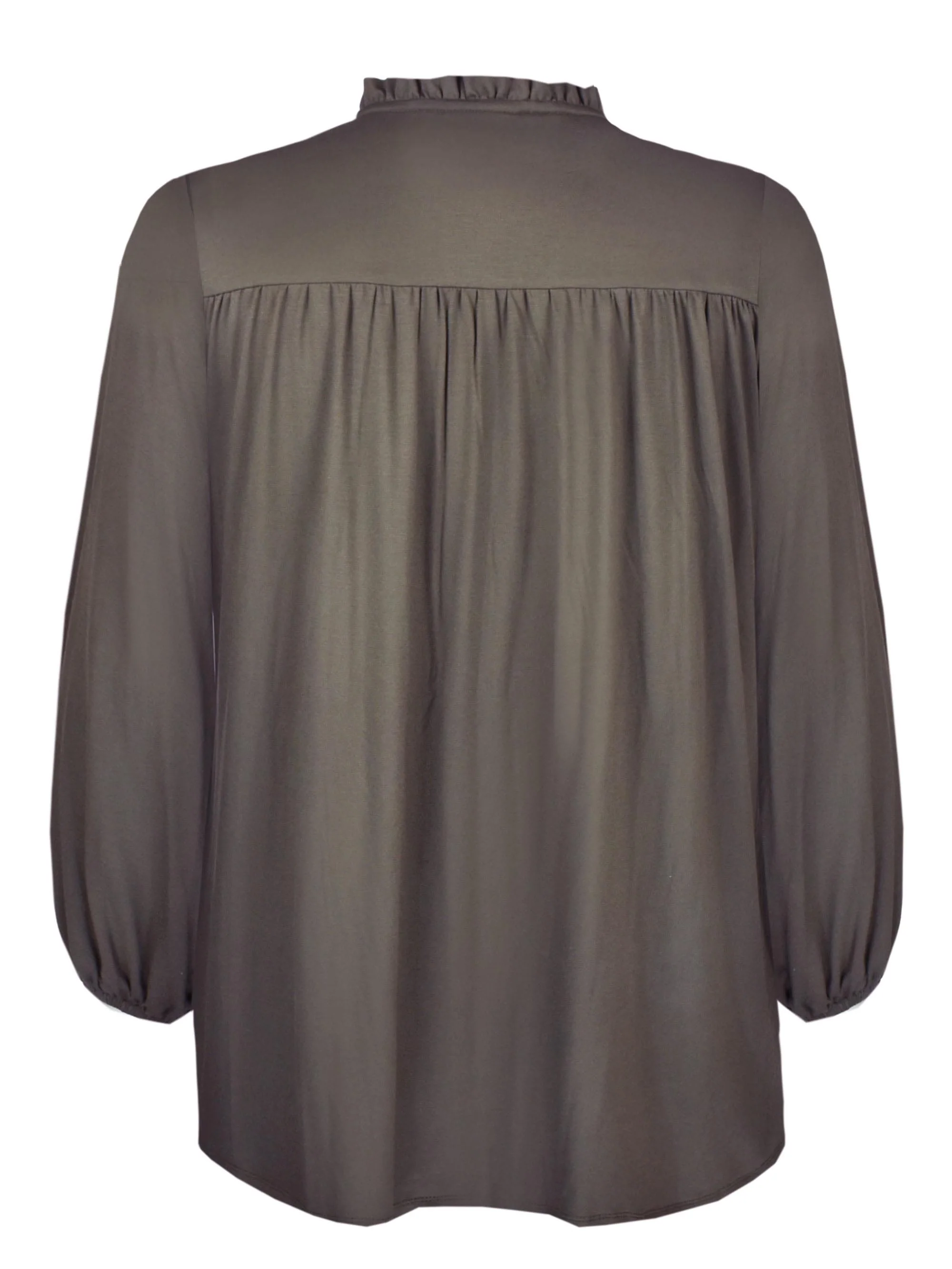 Khaki Jersey Tie Neck Detail Top - Image 4