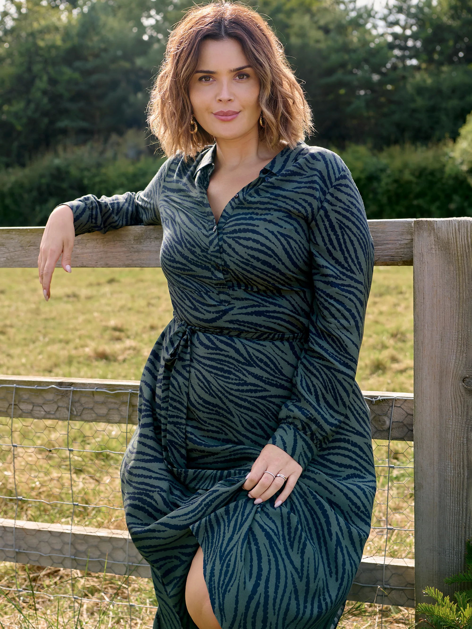 Khaki Animal Print Print Button Through Shirt Dress - Image 2