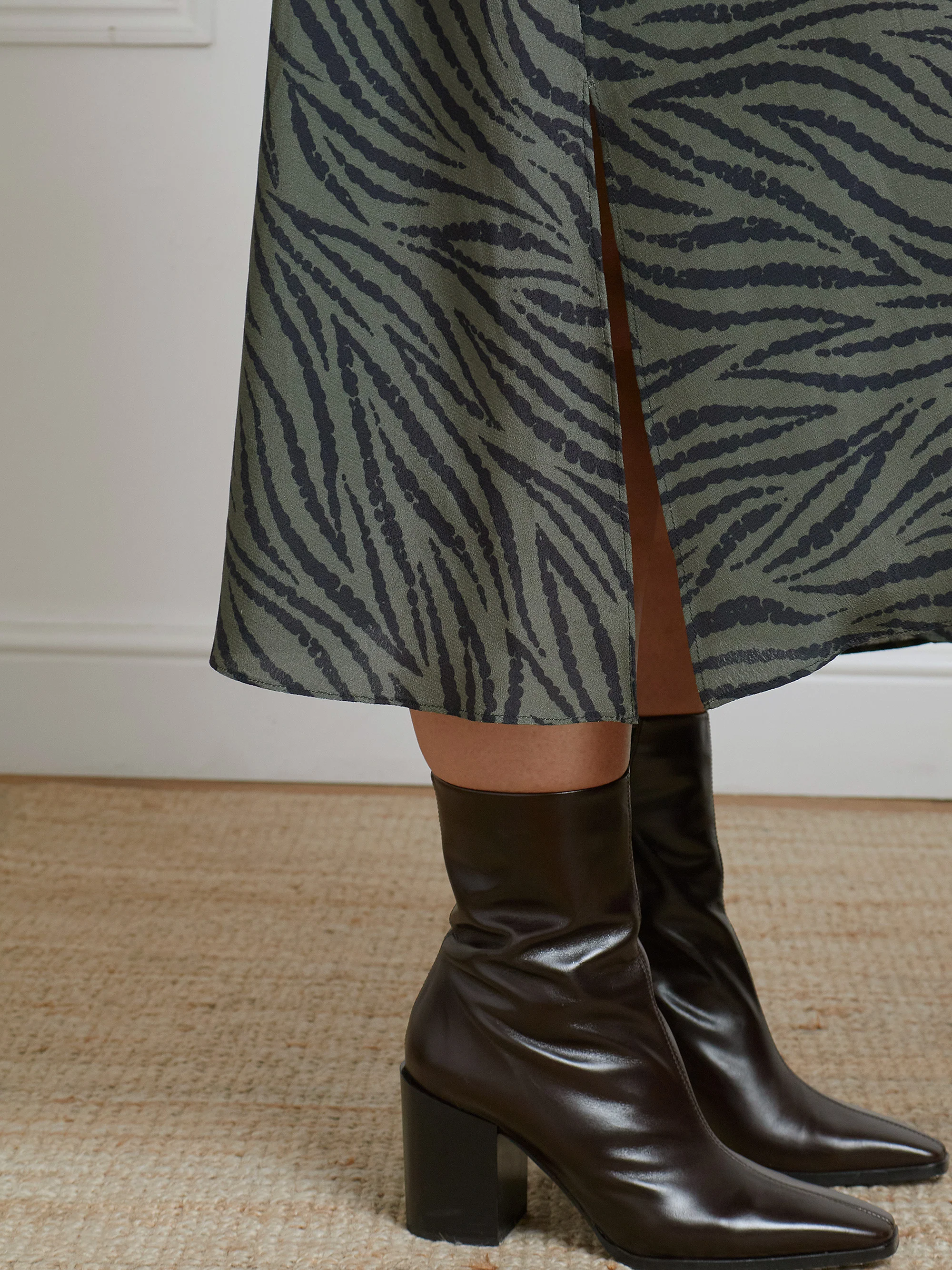 Khaki Animal Print Print Button Through Shirt Dress - Image 5