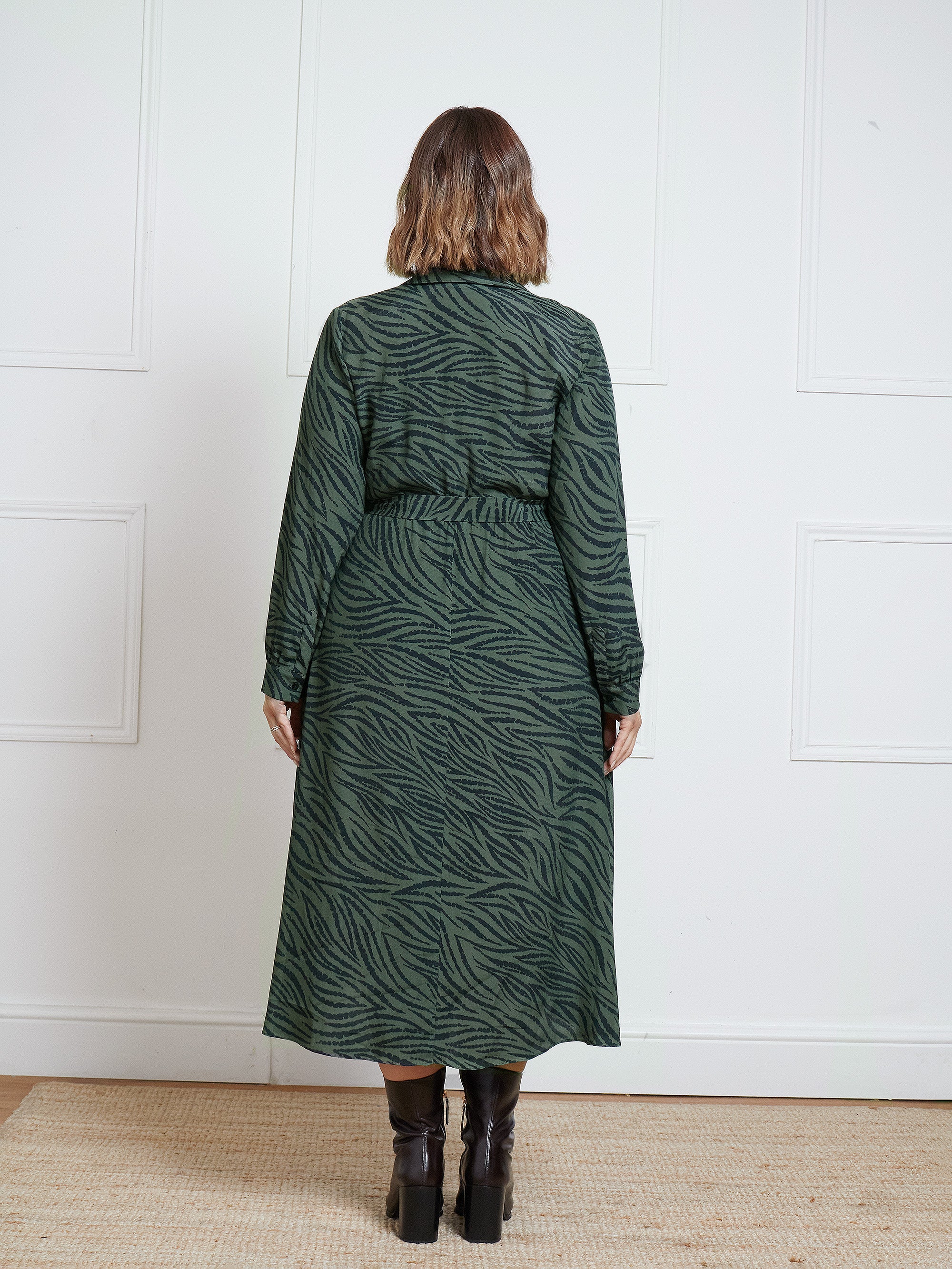Khaki Animal Print Print Button Through Shirt Dress - Image 6