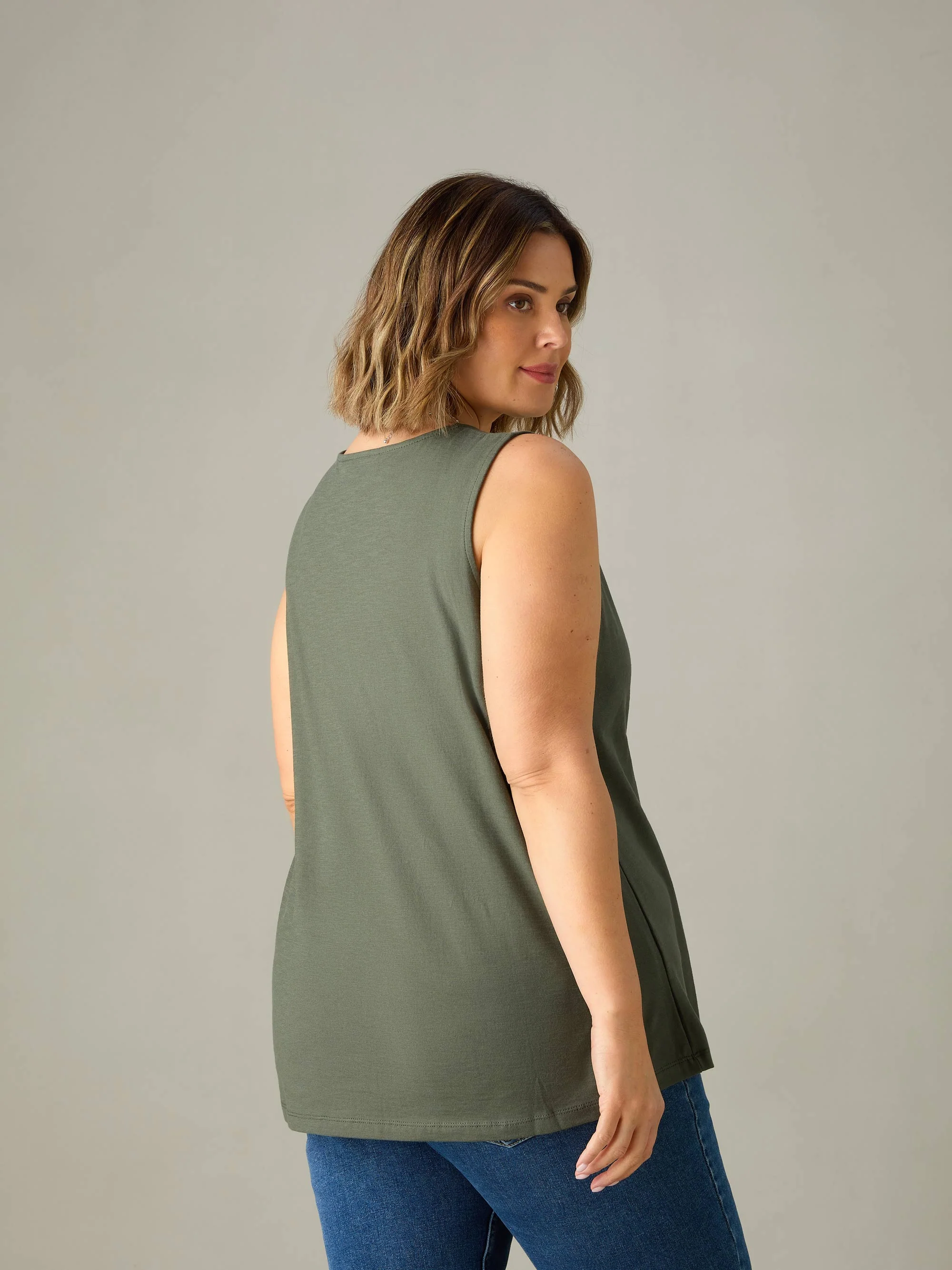 Khaki Cotton Slub V-Neck Vest - Image 4