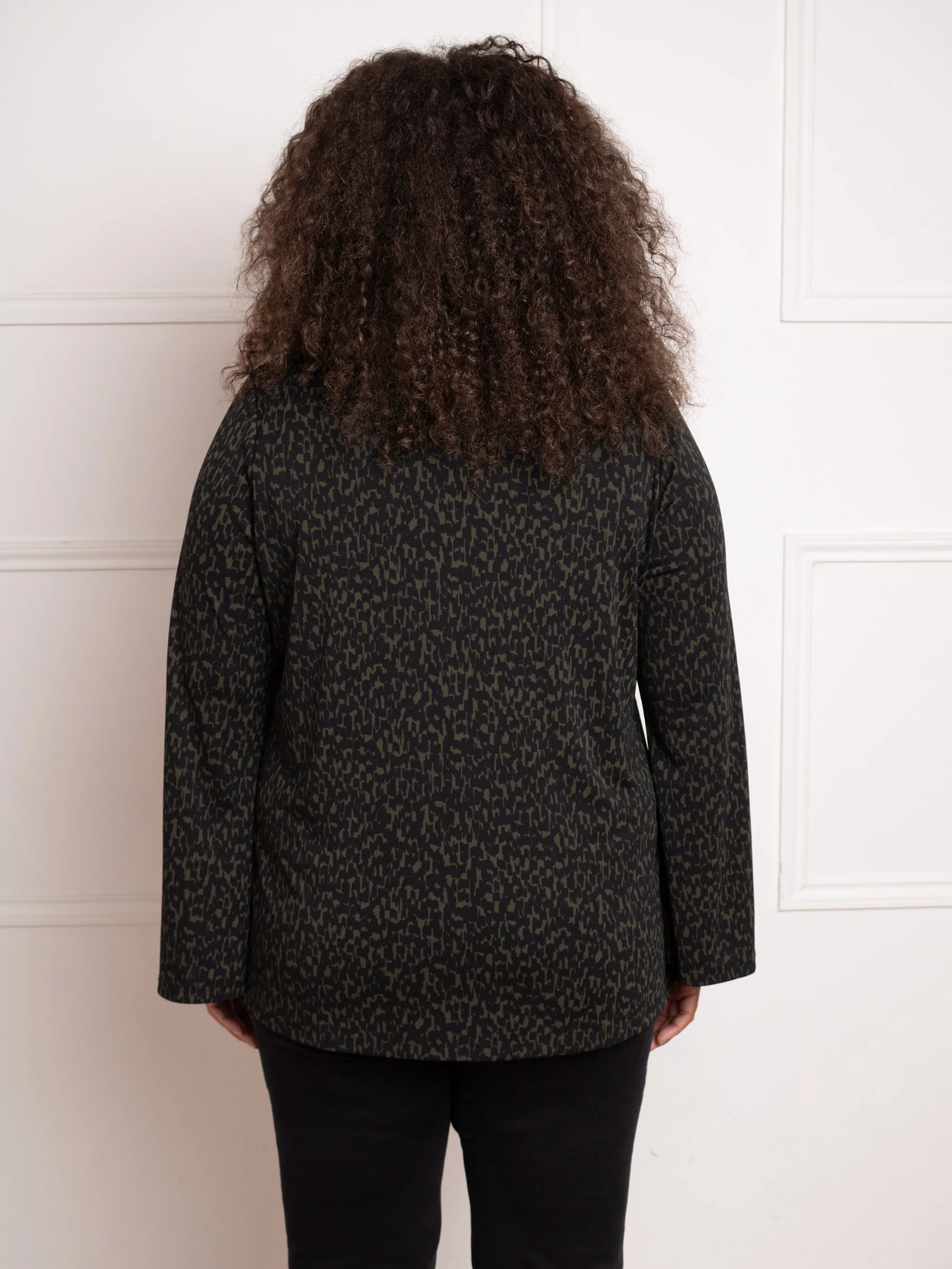Khaki Dash Print Jersey Flared Sleeve Top - Image 3