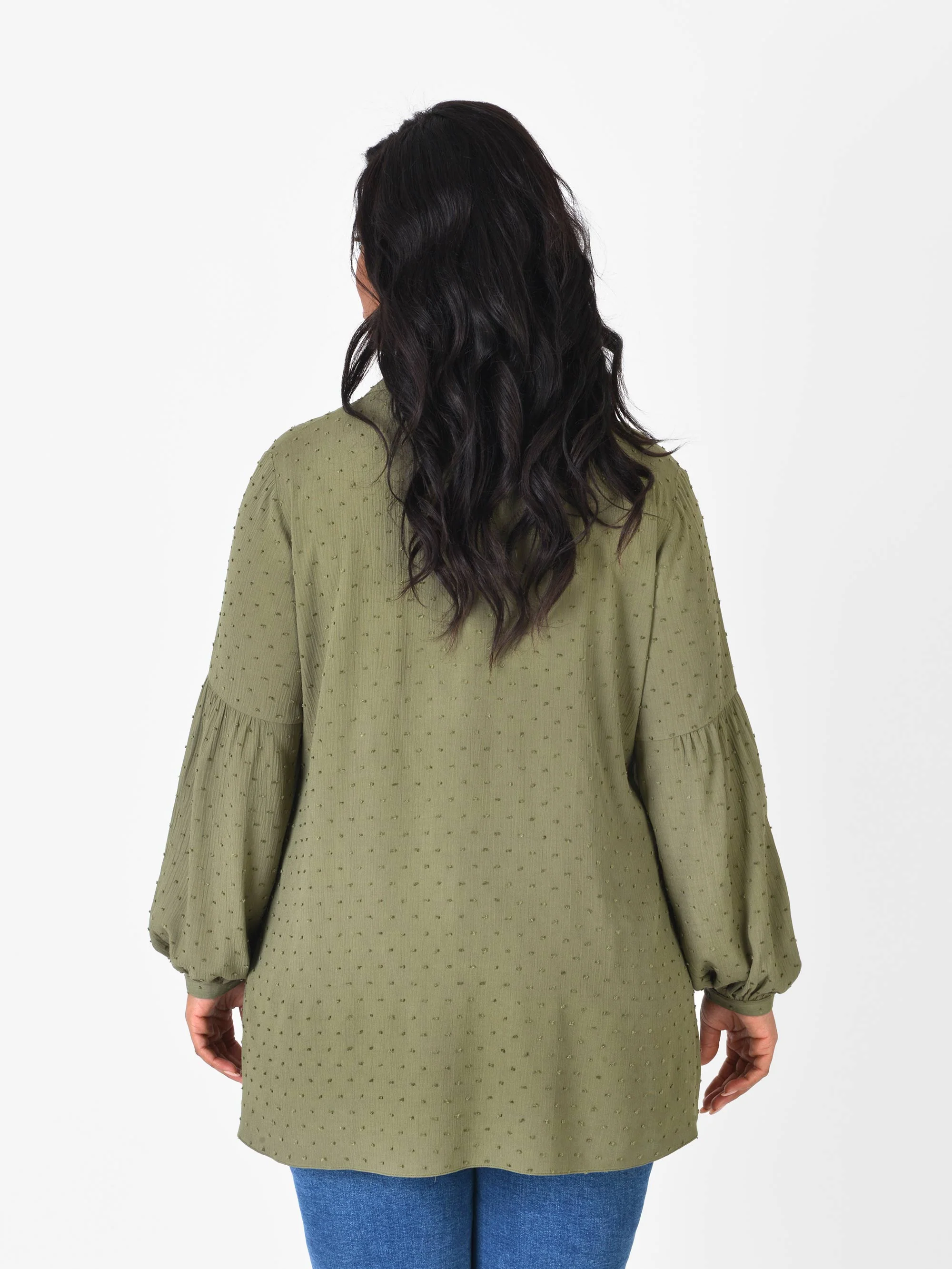 Khaki Textured Spot Smock Shirt - Image 2