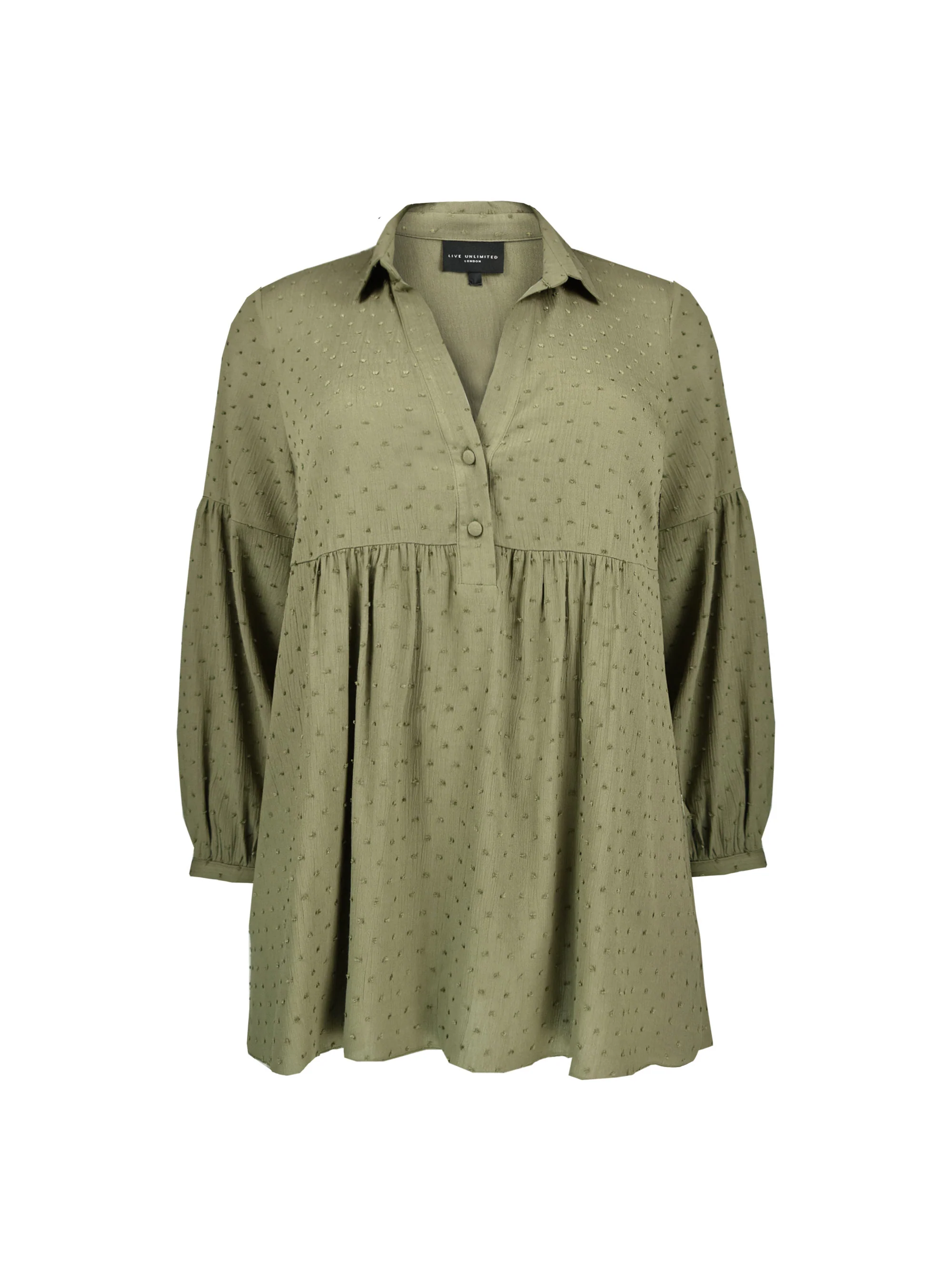 Khaki Textured Spot Smock Shirt - Image 4