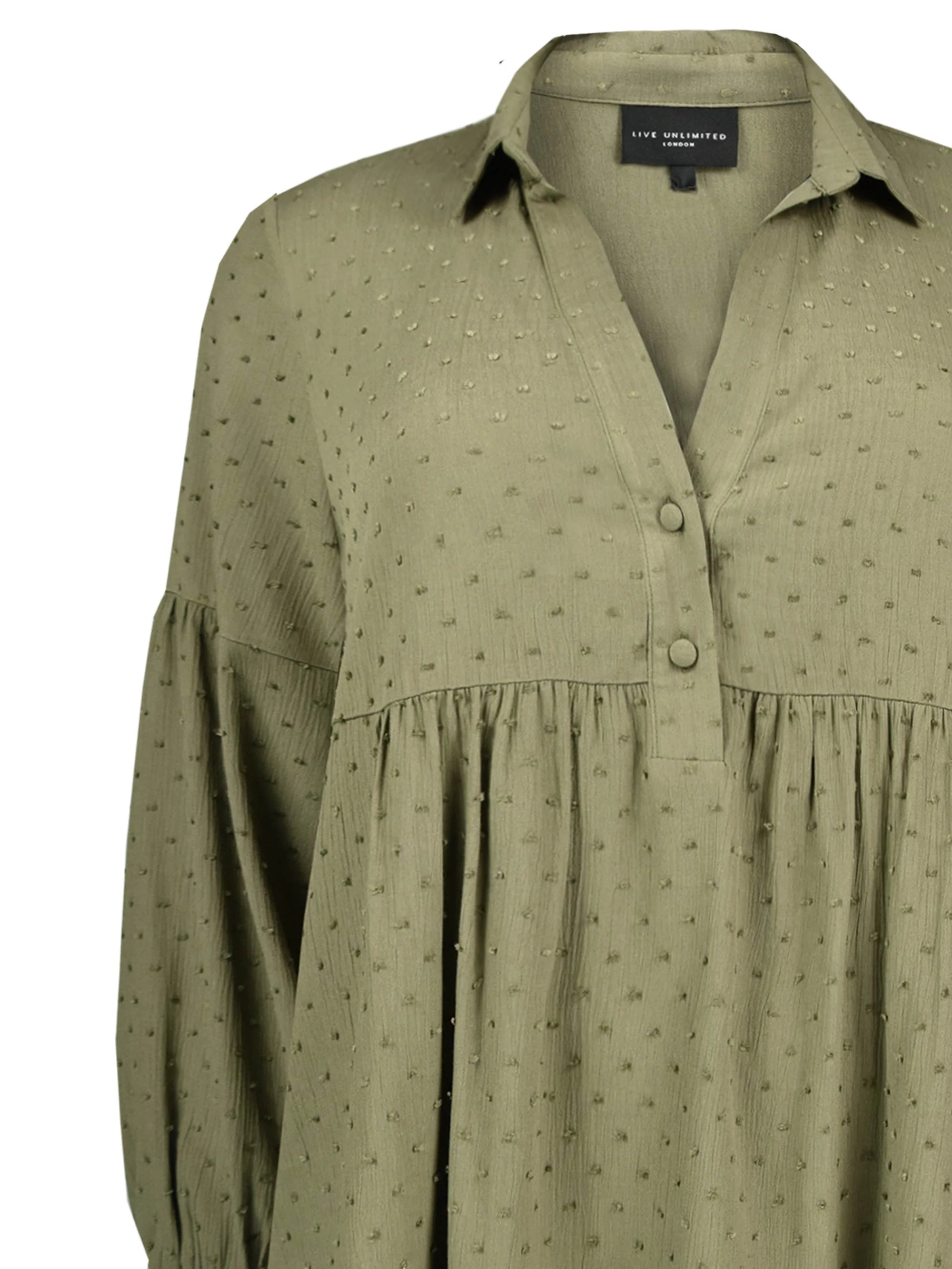 Khaki Textured Spot Smock Shirt - Image 6