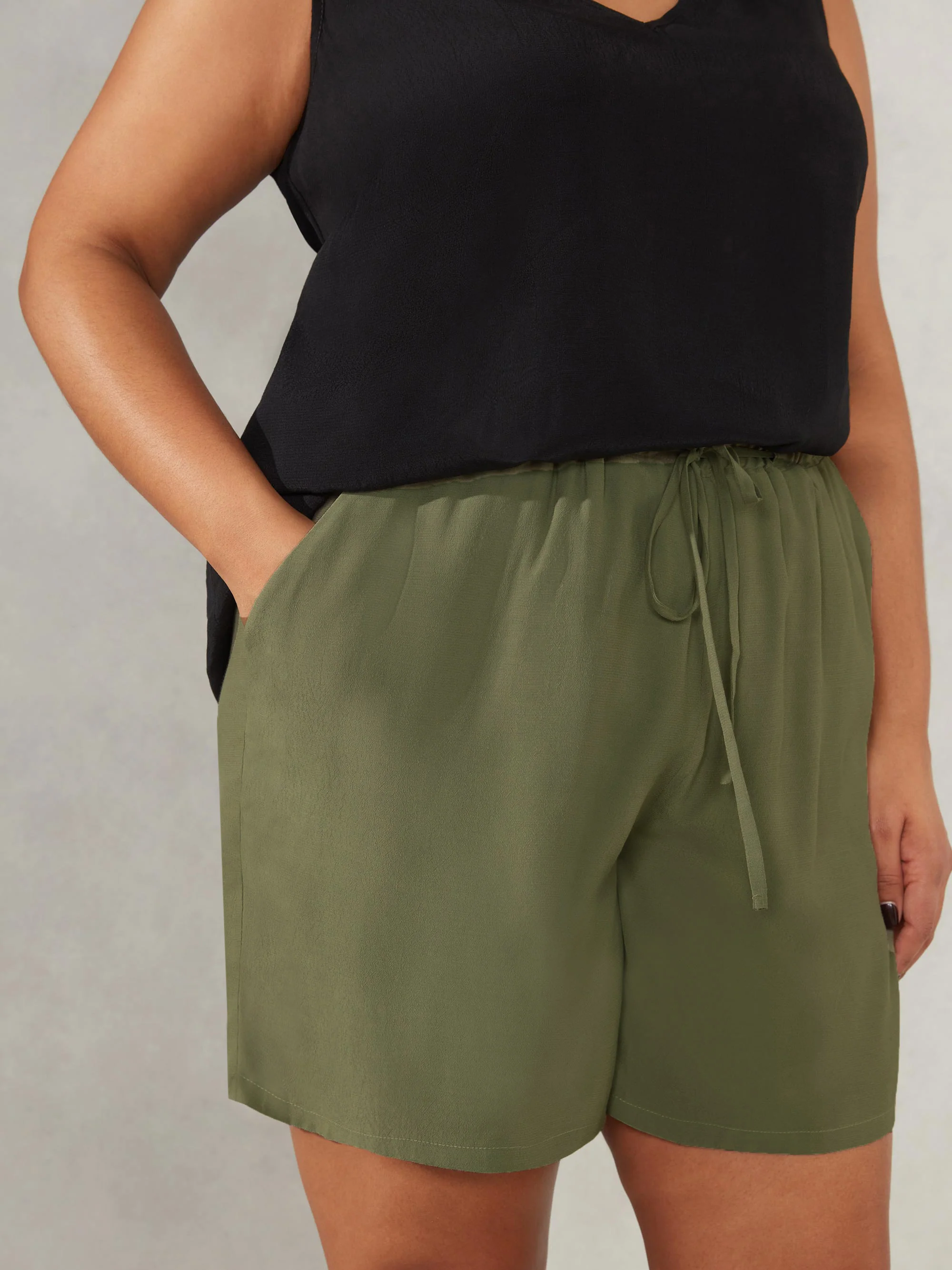 Khaki Drawstring Pocket Short - Image 2