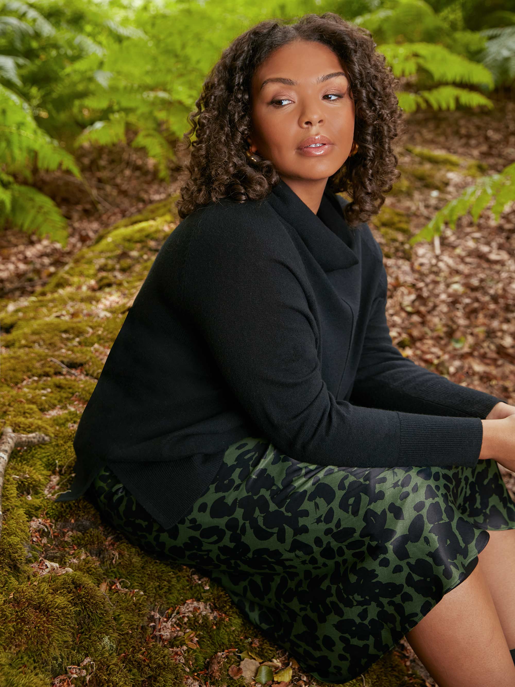 Khaki Floral Print Bias Cut Skirt - Image 2