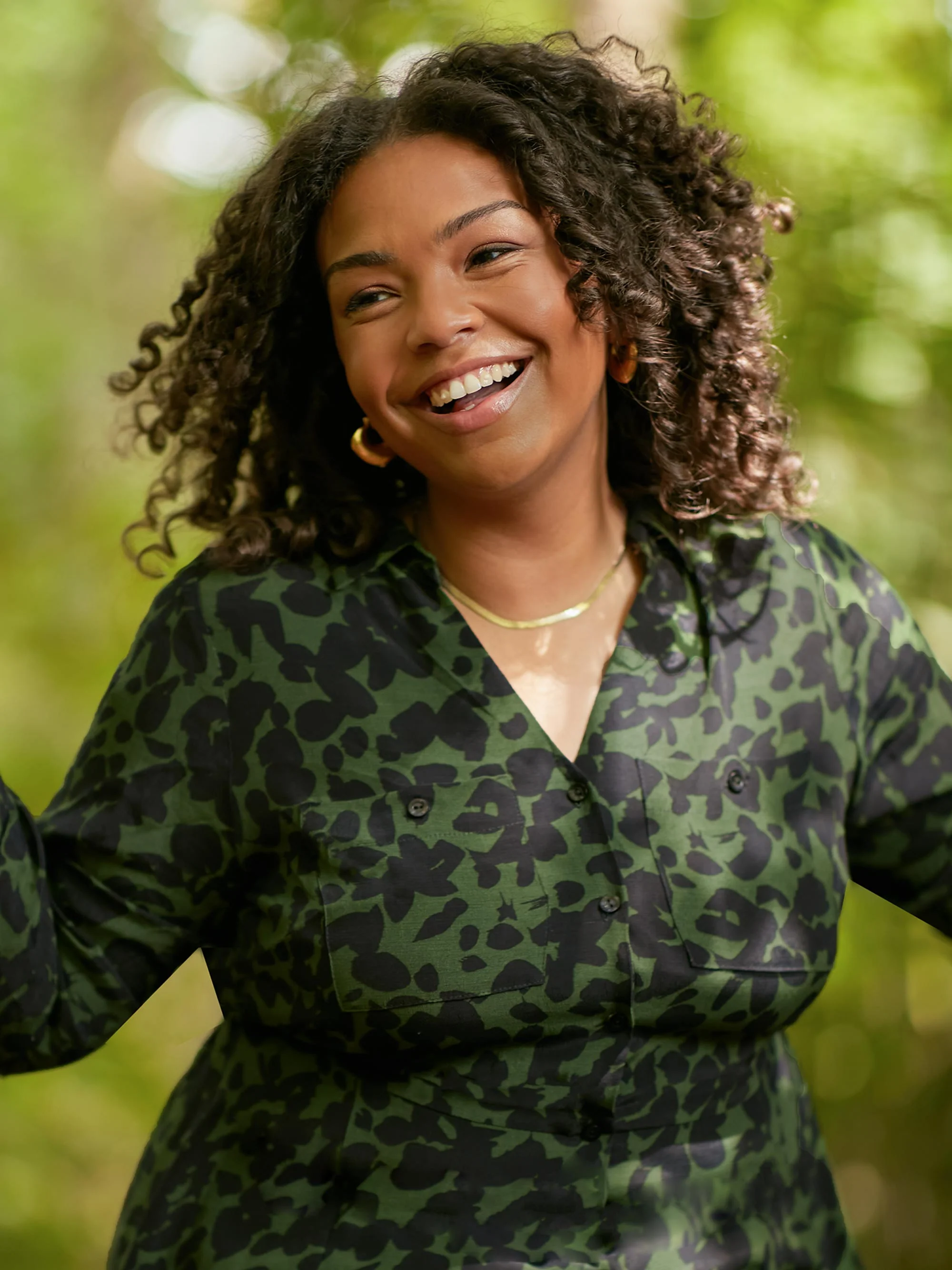 Khaki Floral Print Shirt Dress - Image 2