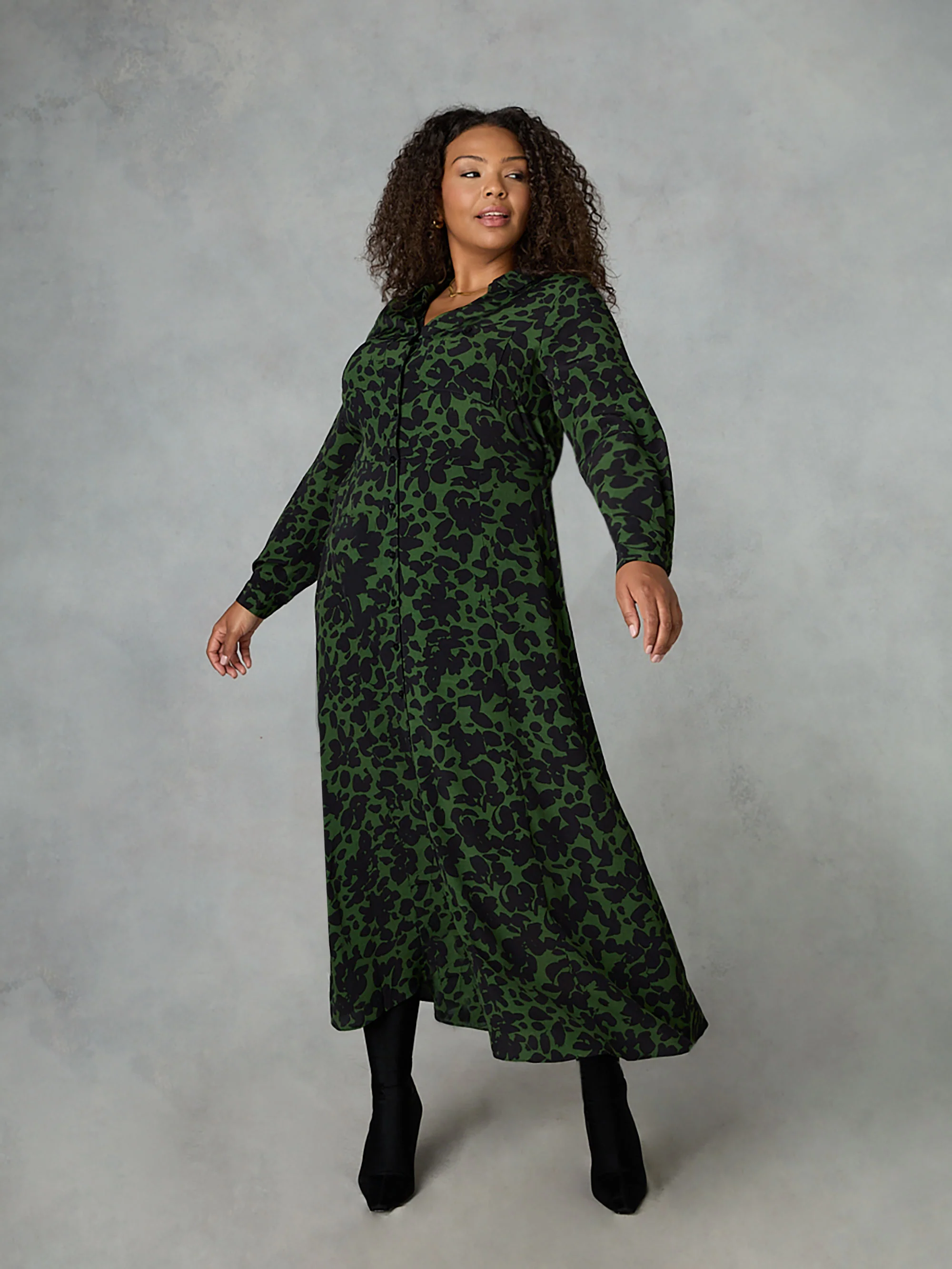 Khaki Floral Print Shirt Dress - Image 3