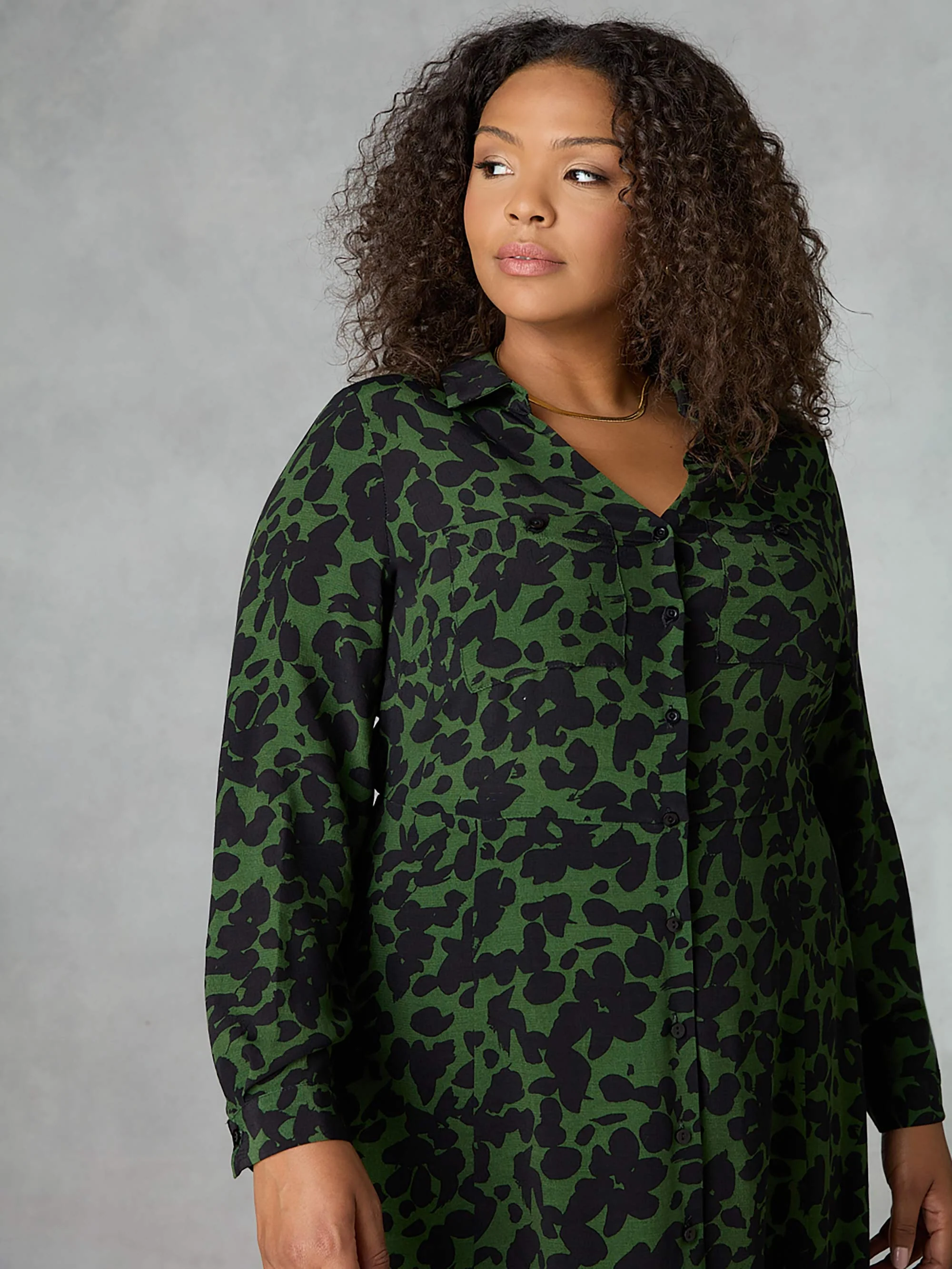 Khaki Floral Print Shirt Dress - Image 4