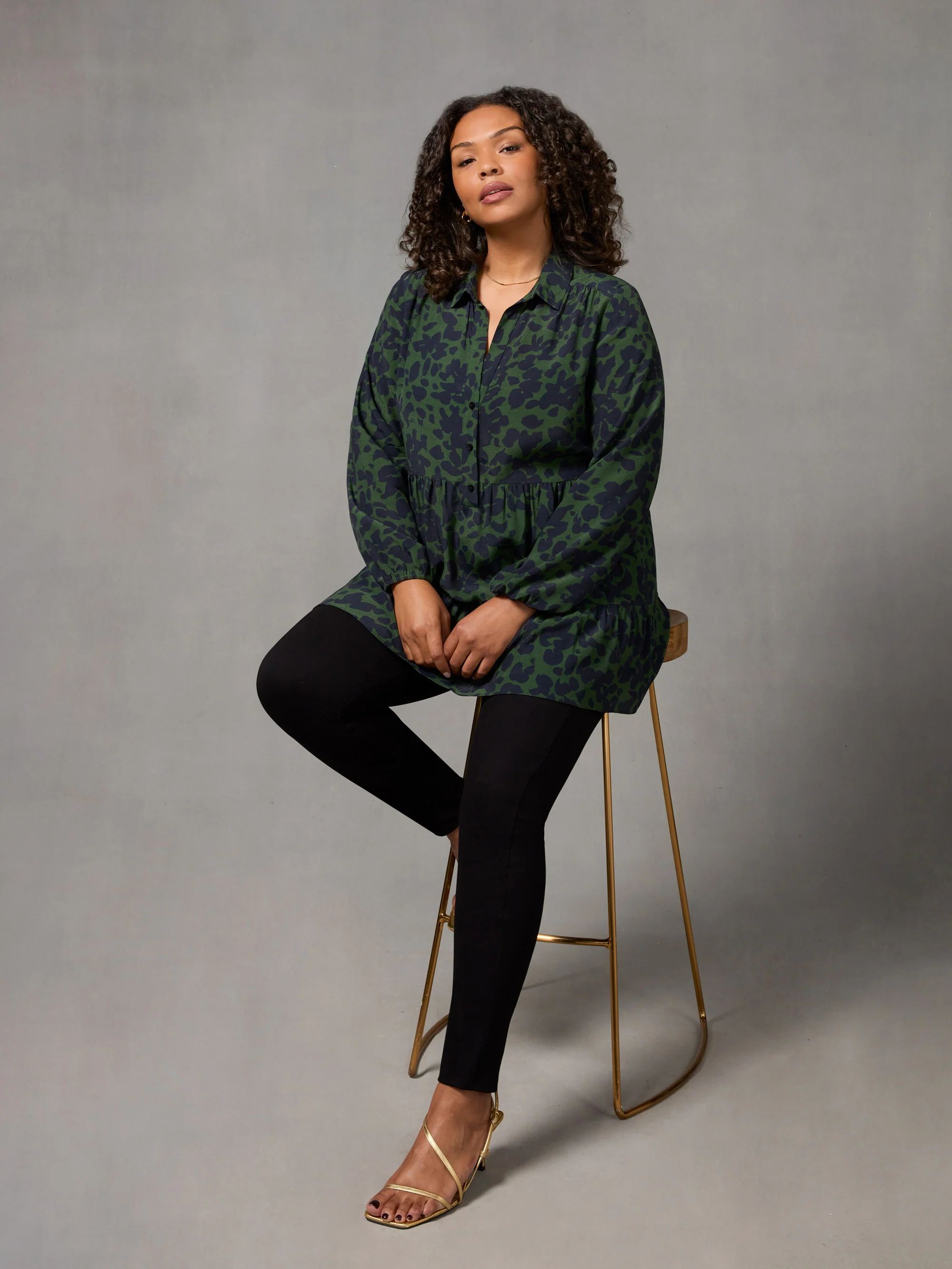 Khaki Floral Print Tiered Tunic - Image 3