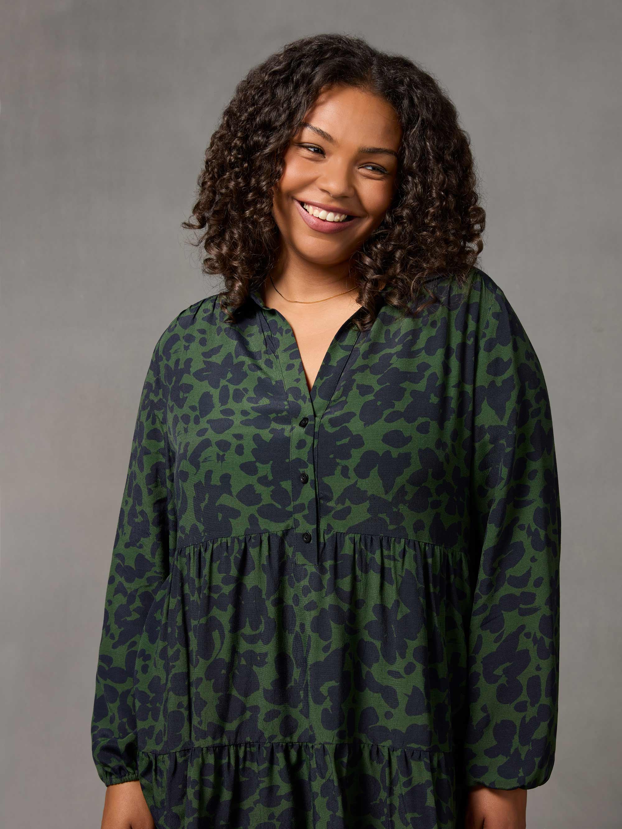 Khaki Floral Print Tiered Tunic - Image 4