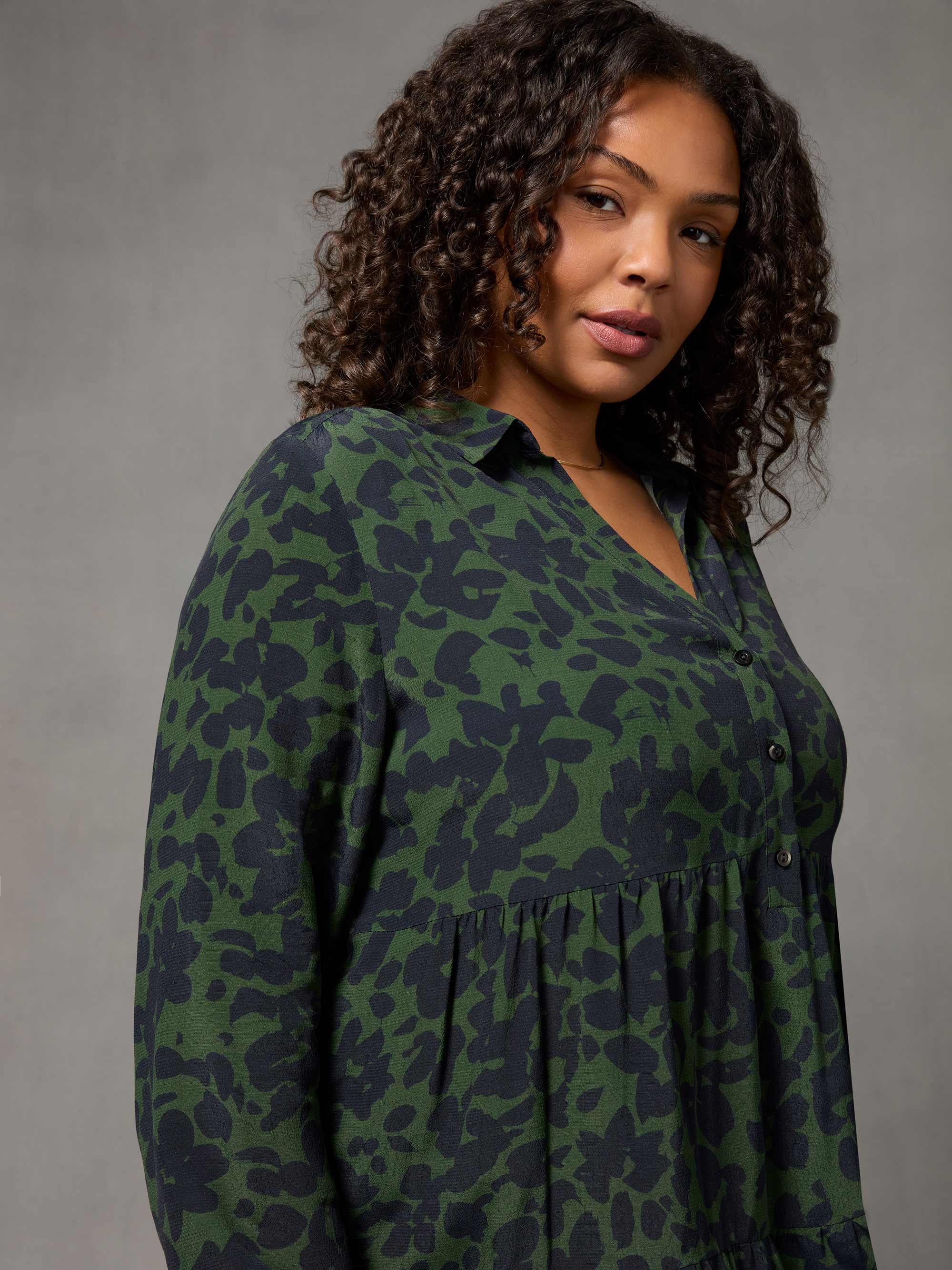 Khaki Floral Print Tiered Tunic - Image 5