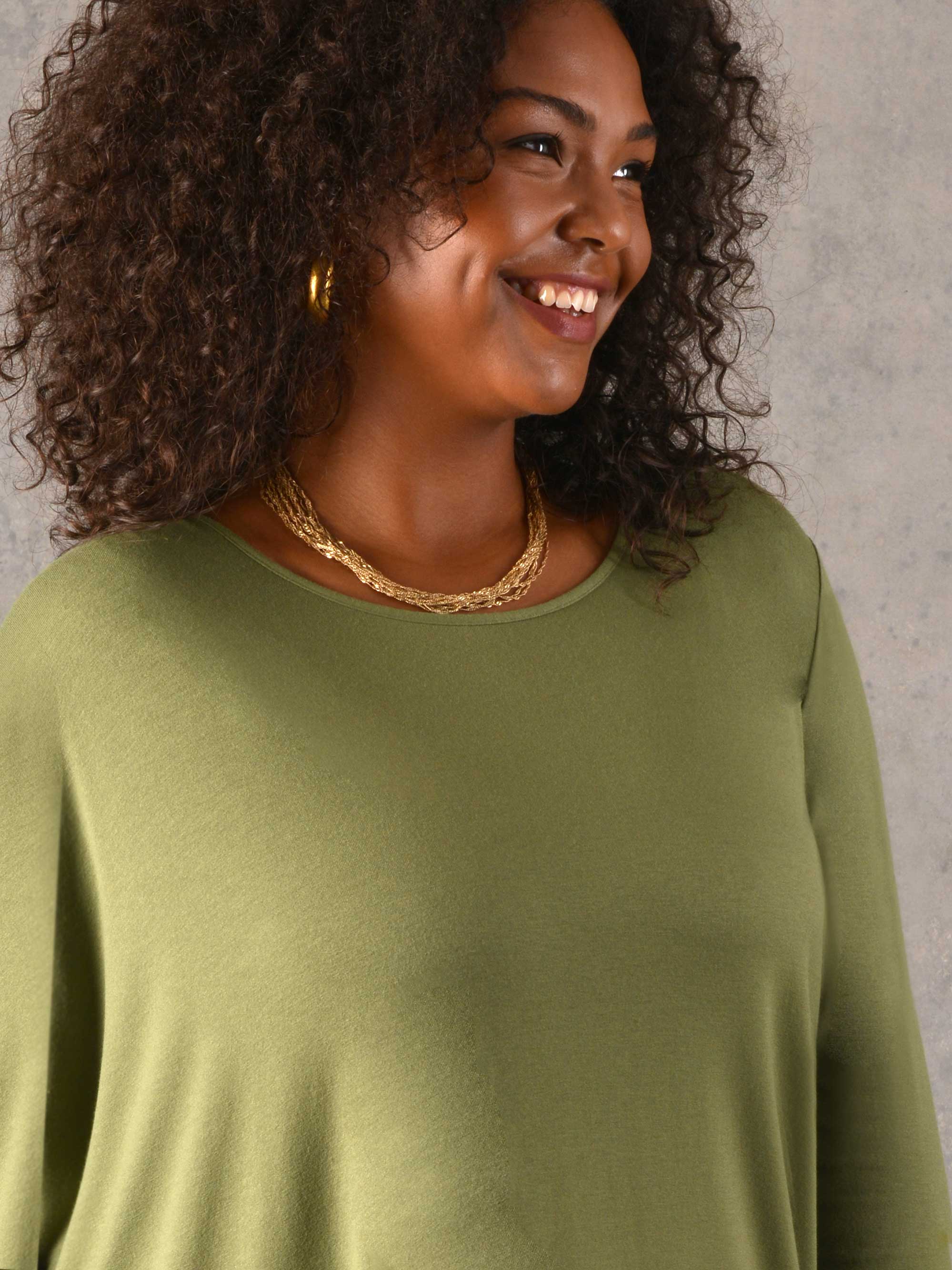 Khaki Assymetric Oversized Jersey Top - Image 2