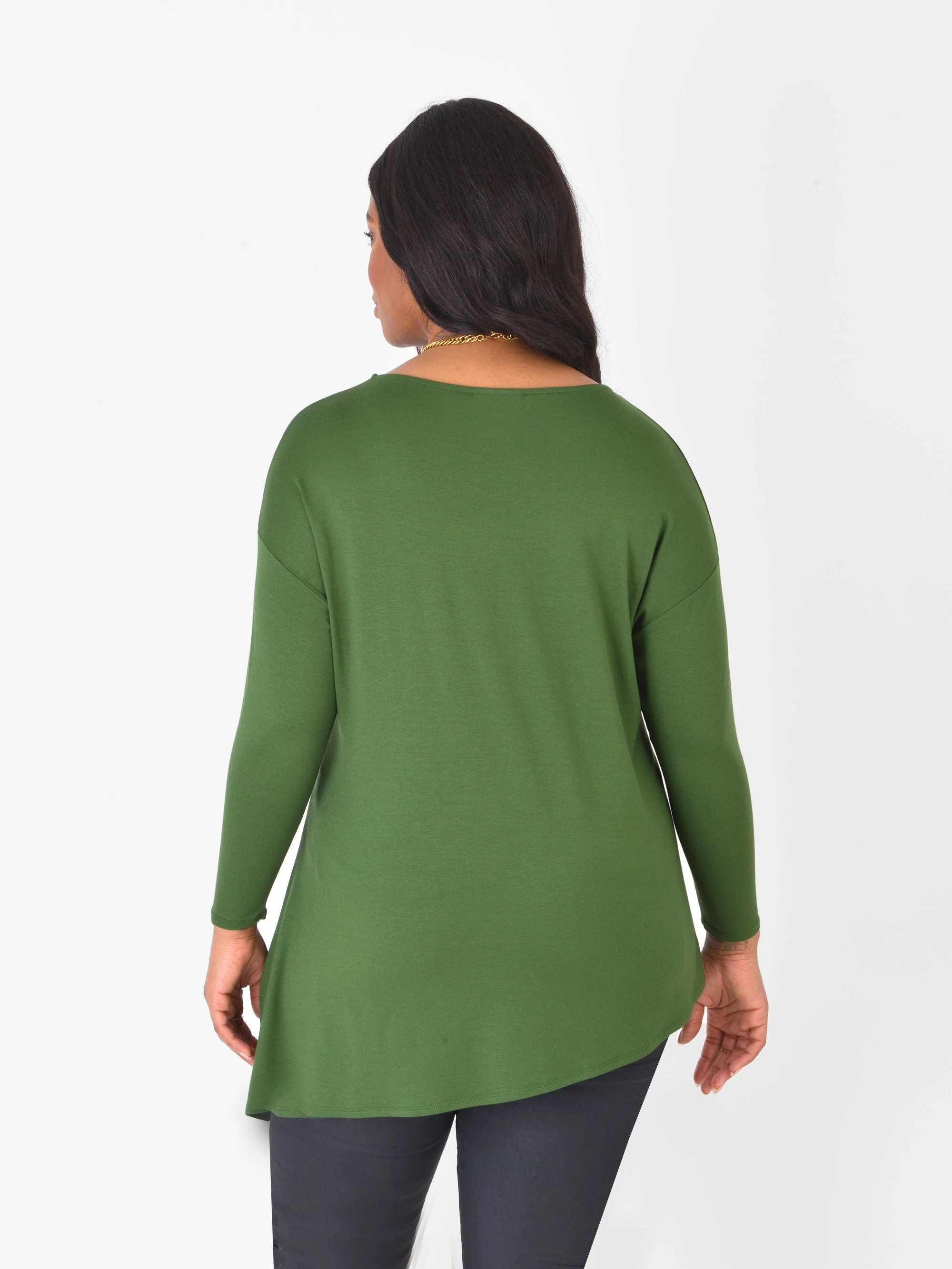 Khaki Jersey Asymmetric Long Sleeve Top - Image 2